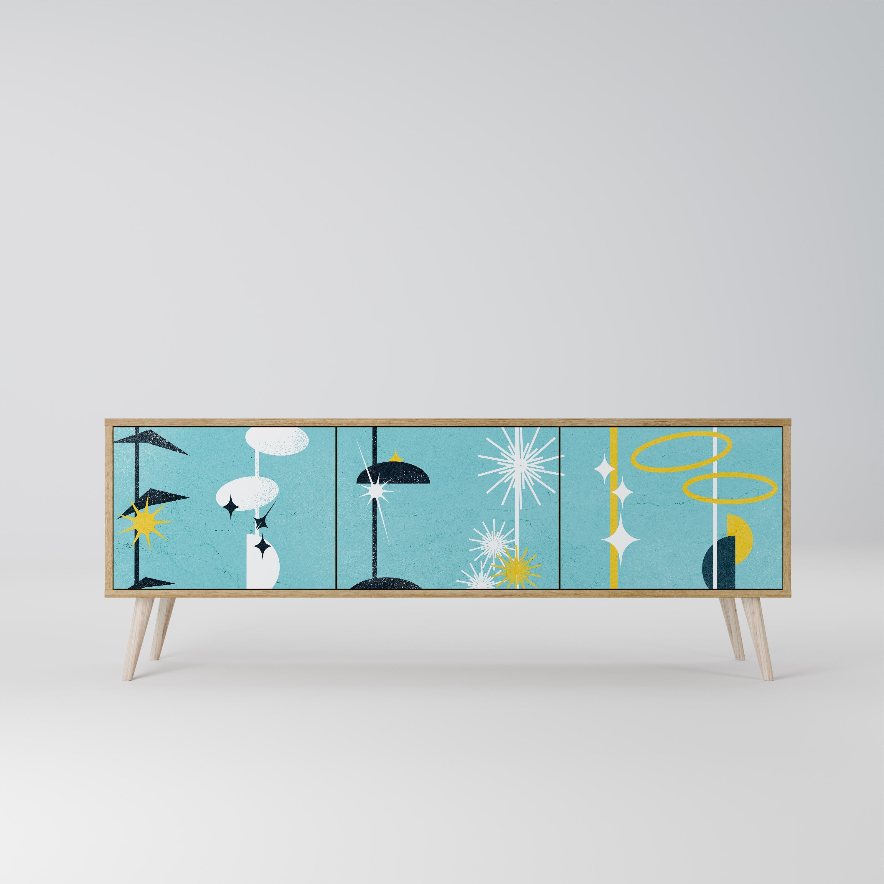 Meuble TV 3 portes effet chêne PATHS TO HAPPINESS