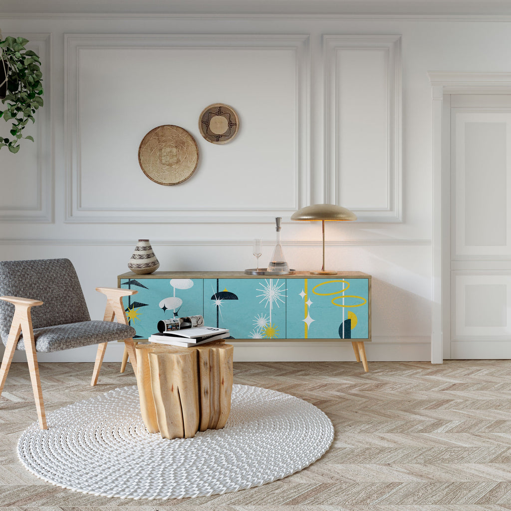 Meuble TV 3 portes effet chêne PATHS TO HAPPINESS