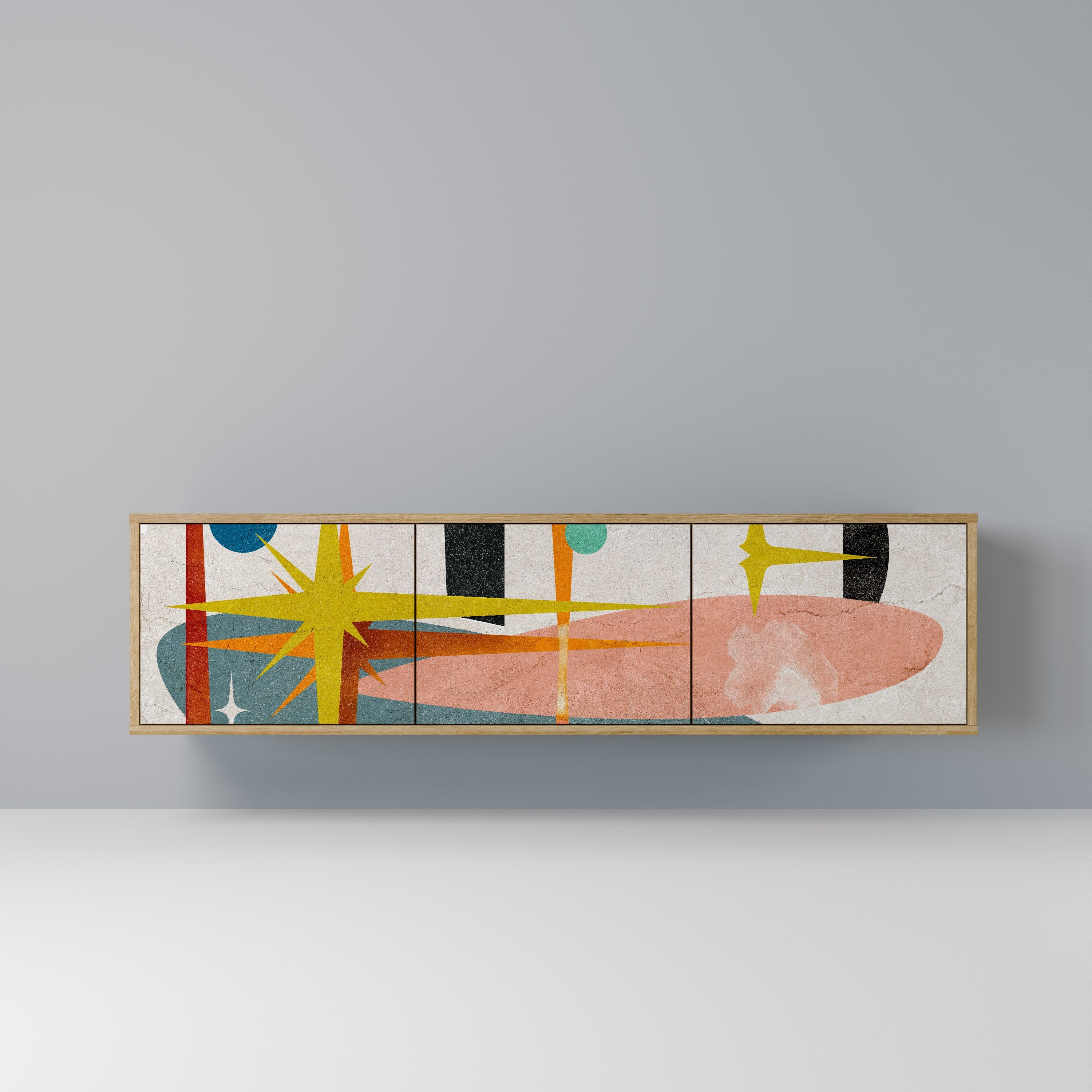 Meuble TV 3 portes INTERSTELLAR VIBES effet chêne