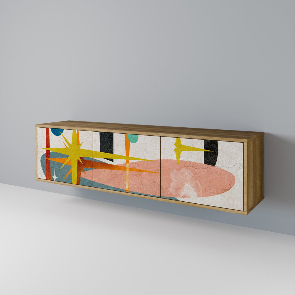 Meuble TV 3 portes INTERSTELLAR VIBES effet chêne