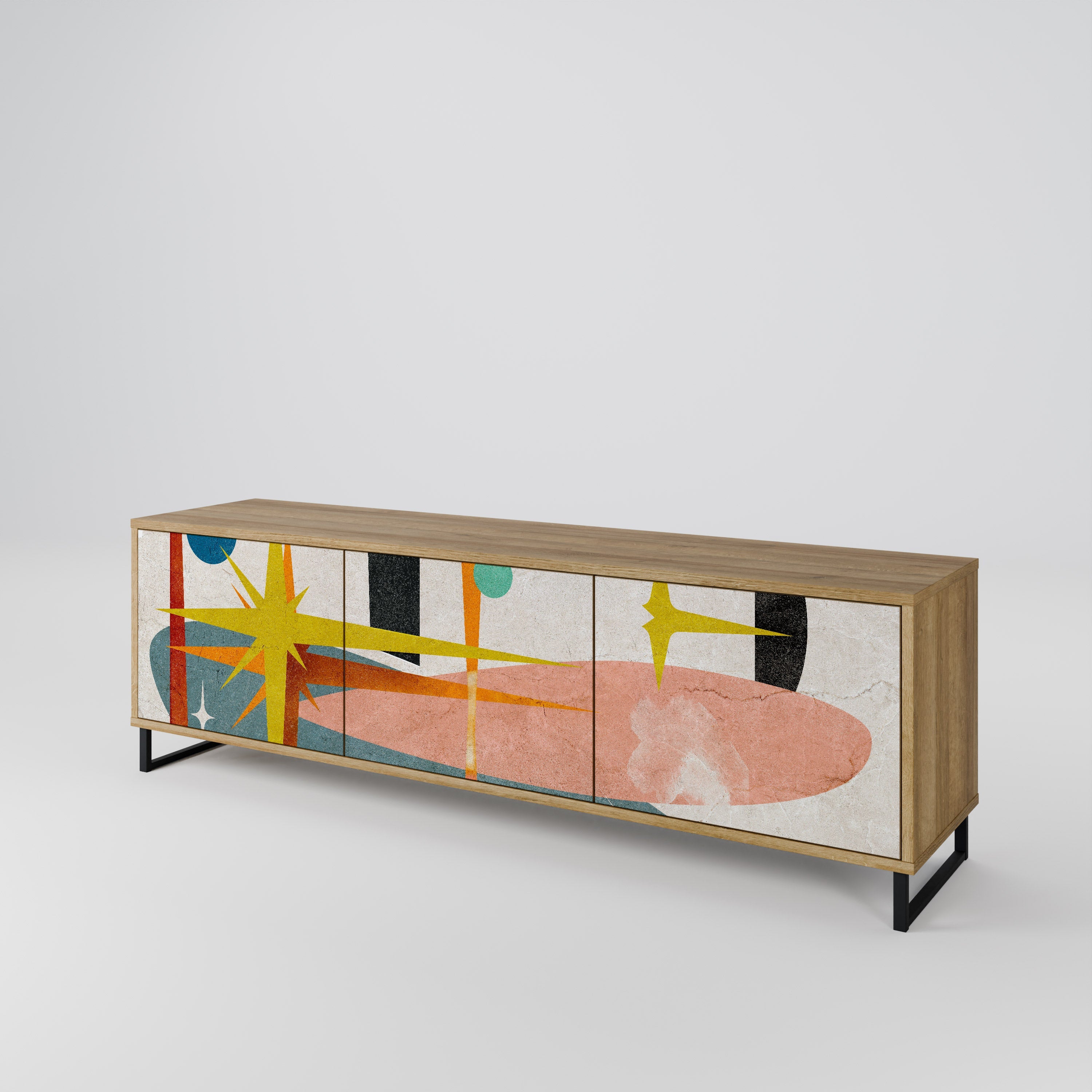 Meuble TV 3 portes INTERSTELLAR VIBES effet chêne