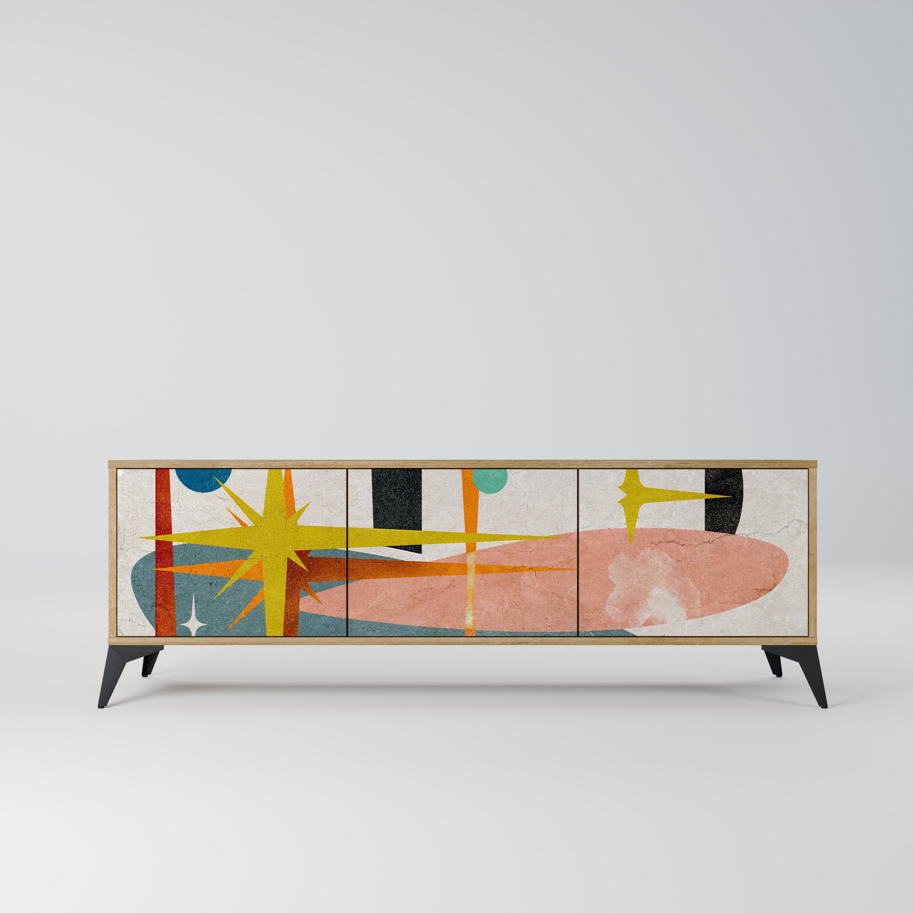 Meuble TV 3 portes INTERSTELLAR VIBES effet chêne