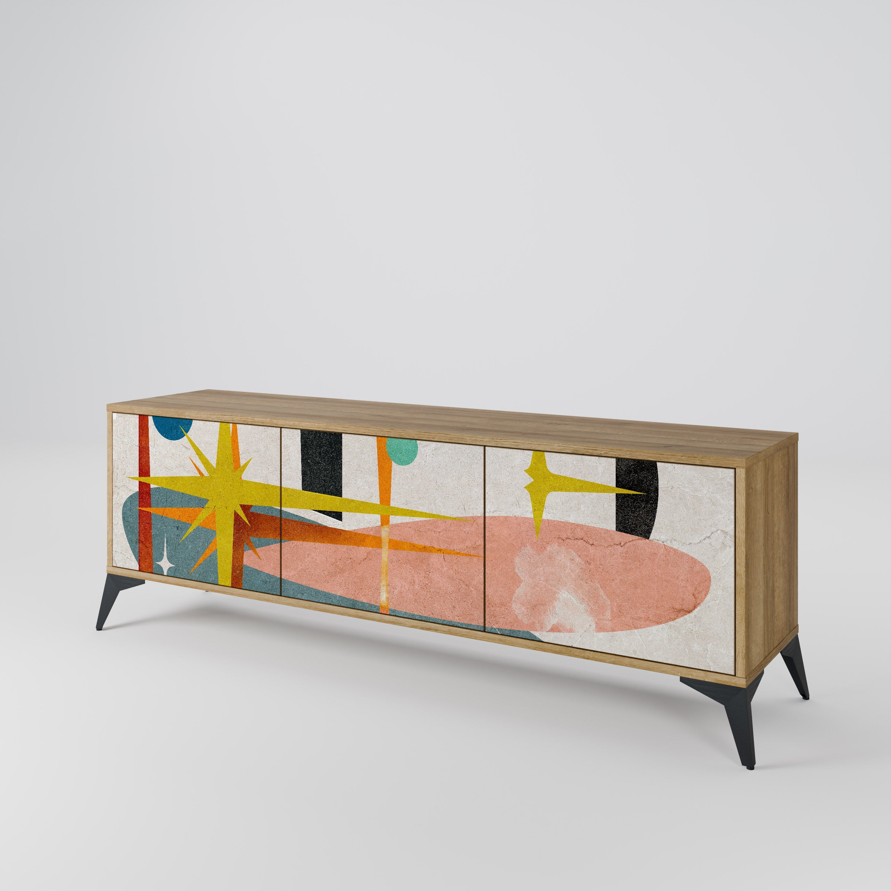 Meuble TV 3 portes INTERSTELLAR VIBES effet chêne