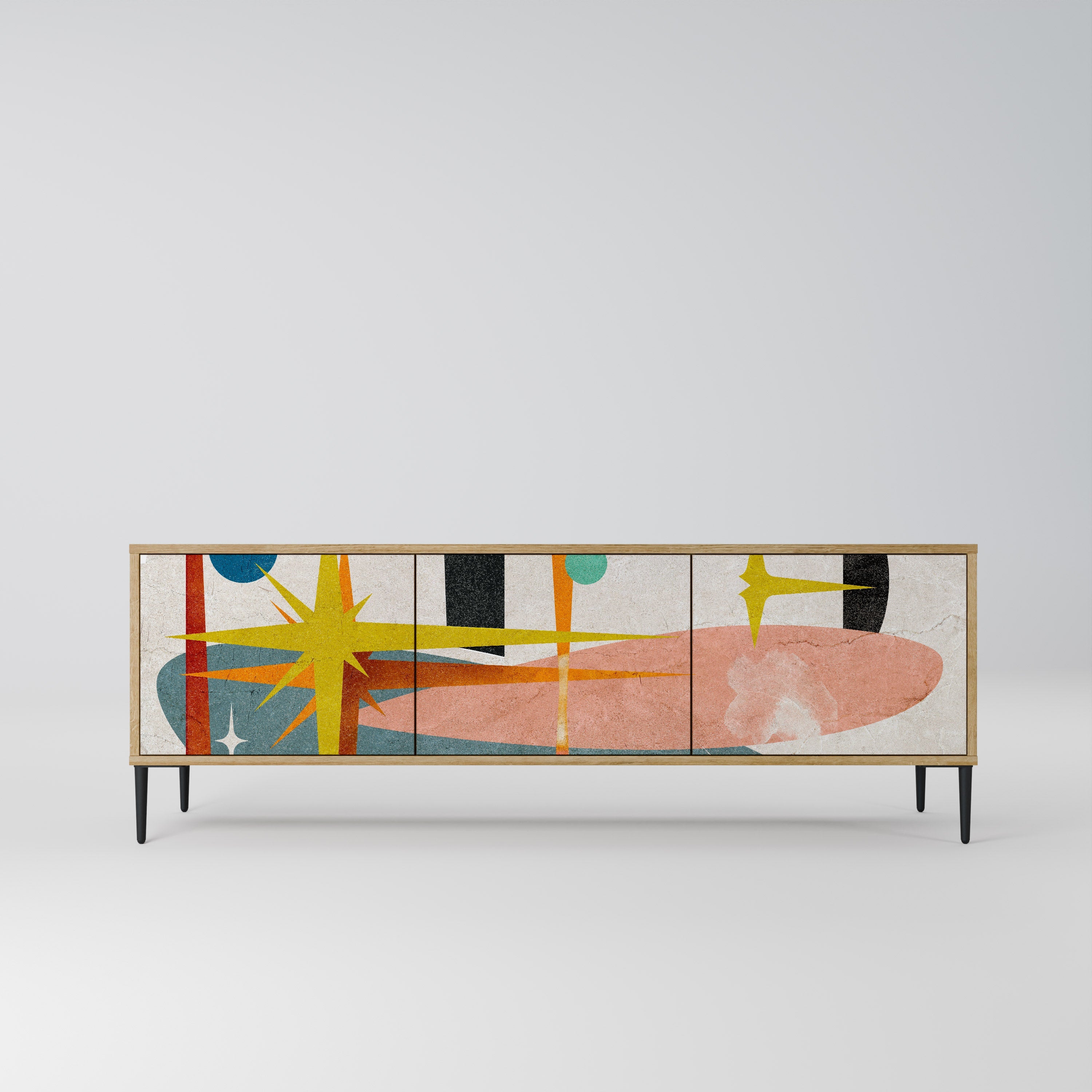 Meuble TV 3 portes INTERSTELLAR VIBES effet chêne