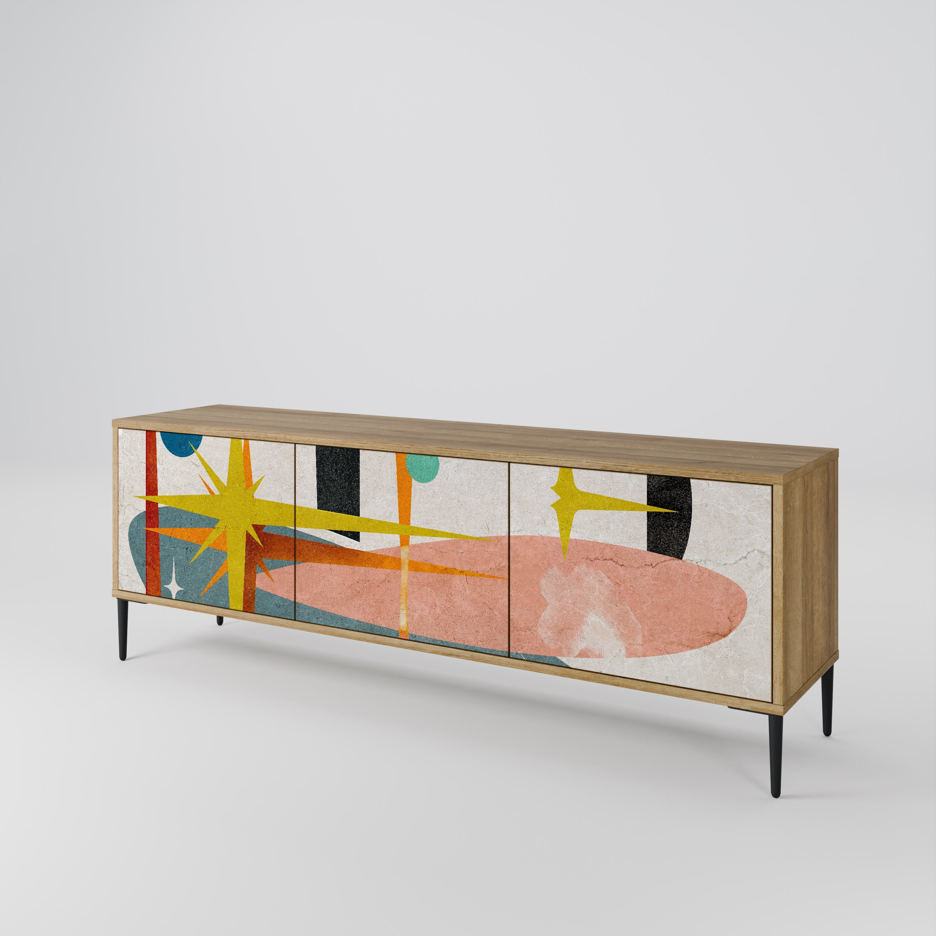 Meuble TV 3 portes INTERSTELLAR VIBES effet chêne