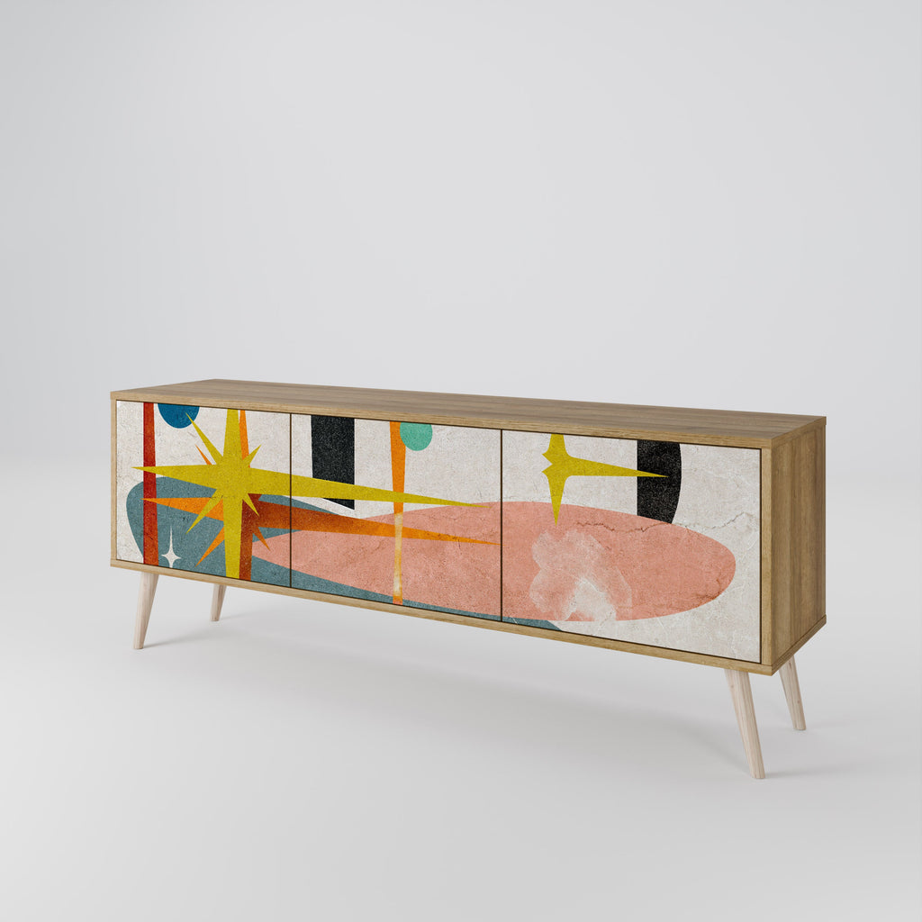 Meuble TV 3 portes INTERSTELLAR VIBES effet chêne