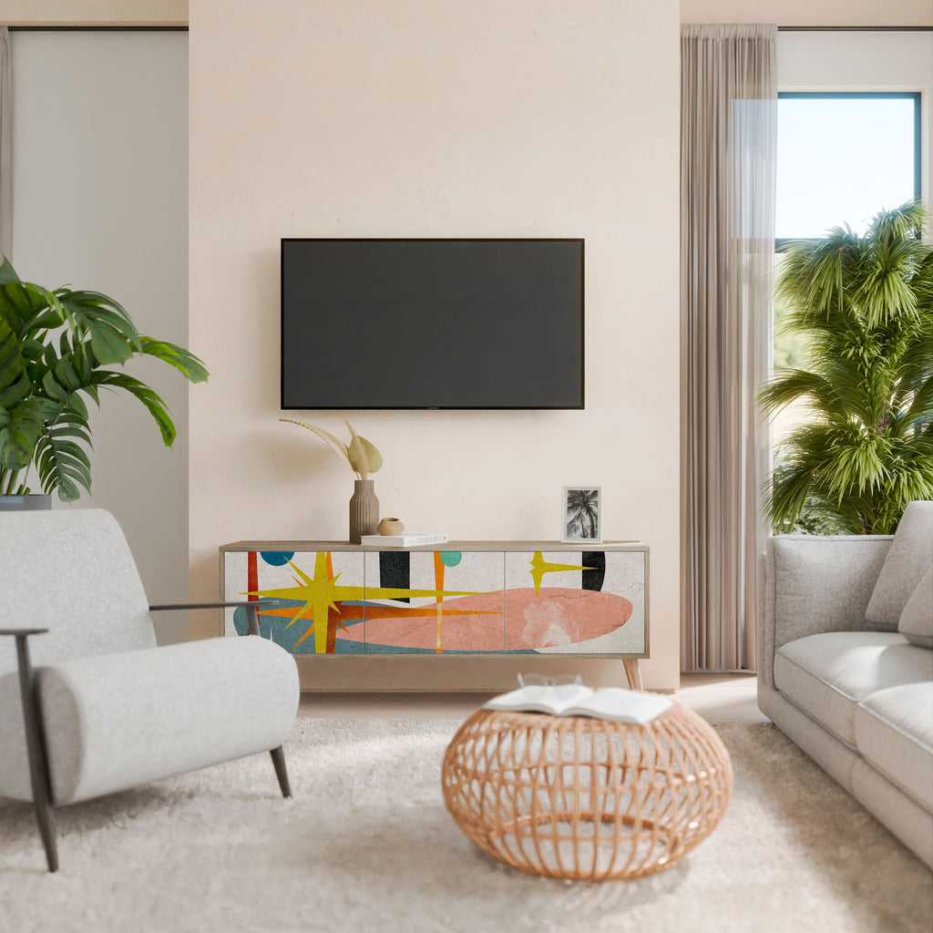 Meuble TV 3 portes INTERSTELLAR VIBES effet chêne