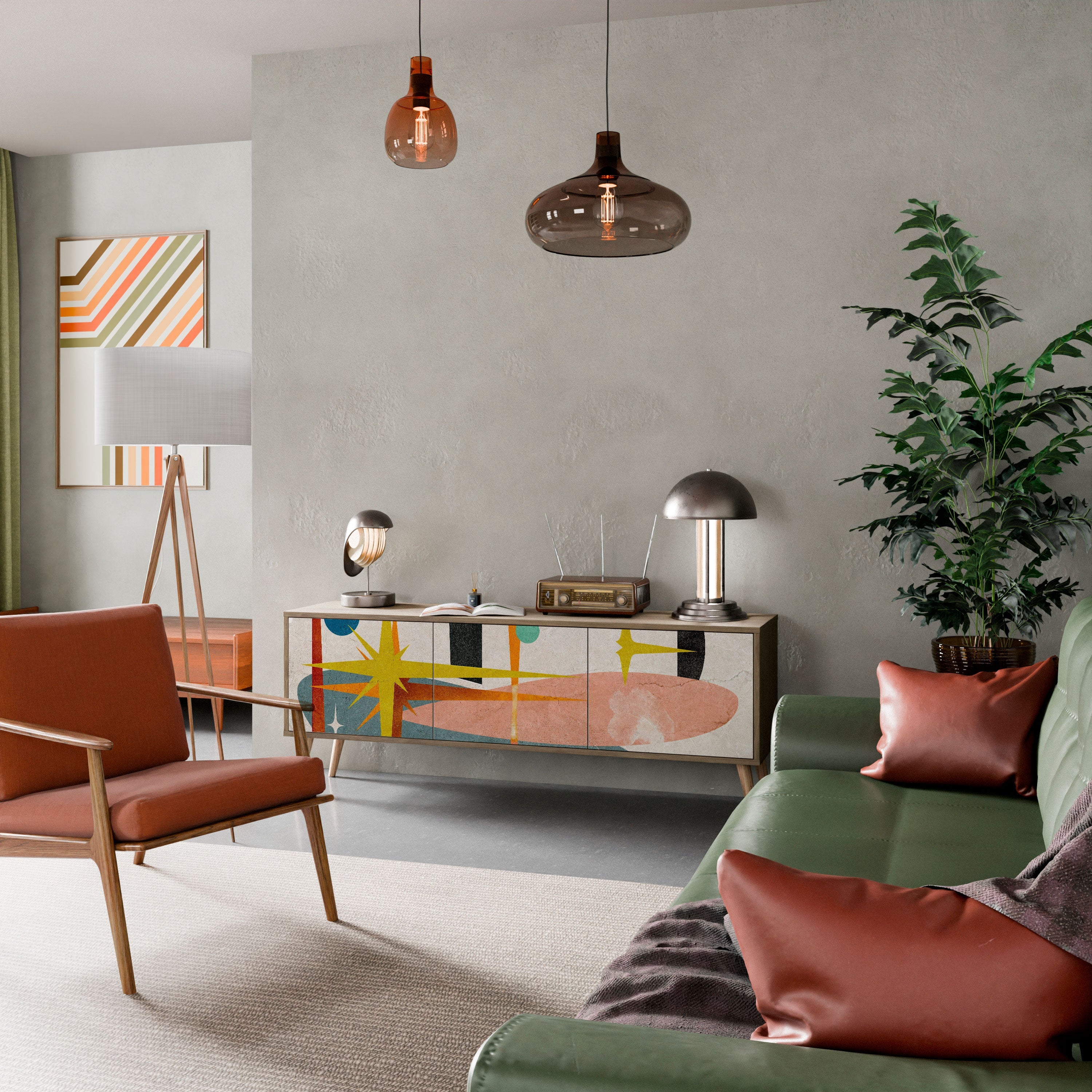 Meuble TV 3 portes INTERSTELLAR VIBES effet chêne