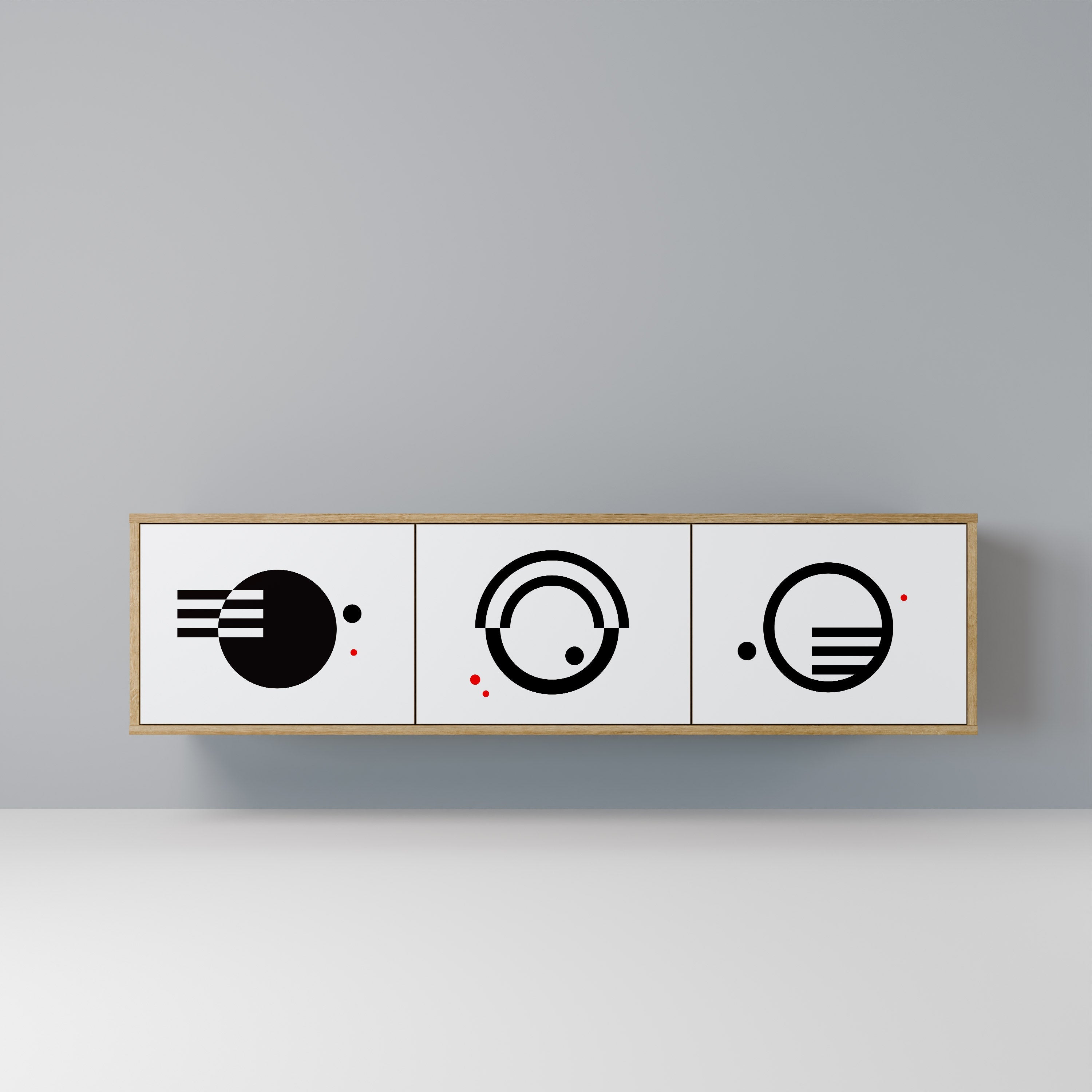 Meuble TV 3 portes effet chêne, combinaison noir et blanc