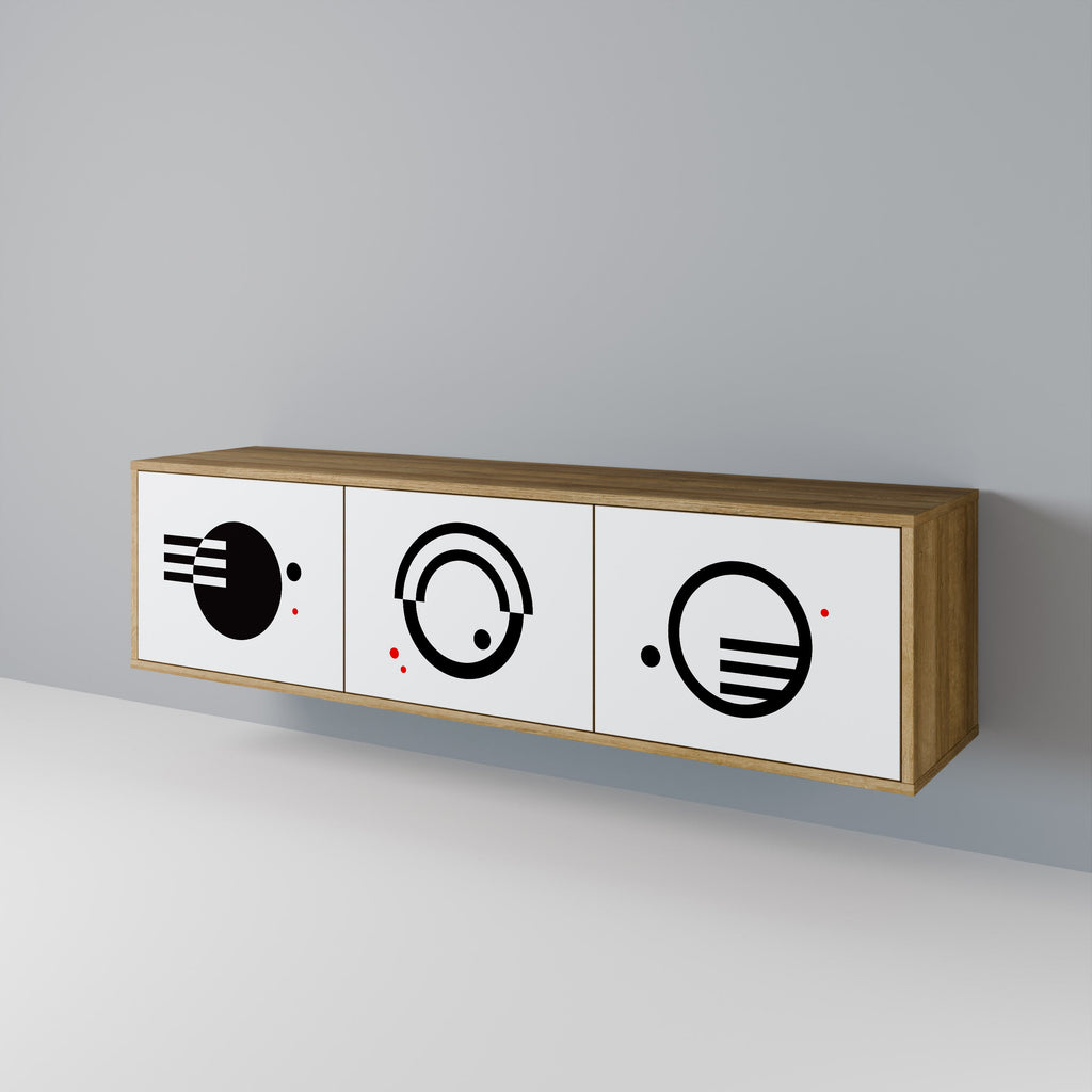 Meuble TV 3 portes effet chêne, combinaison noir et blanc