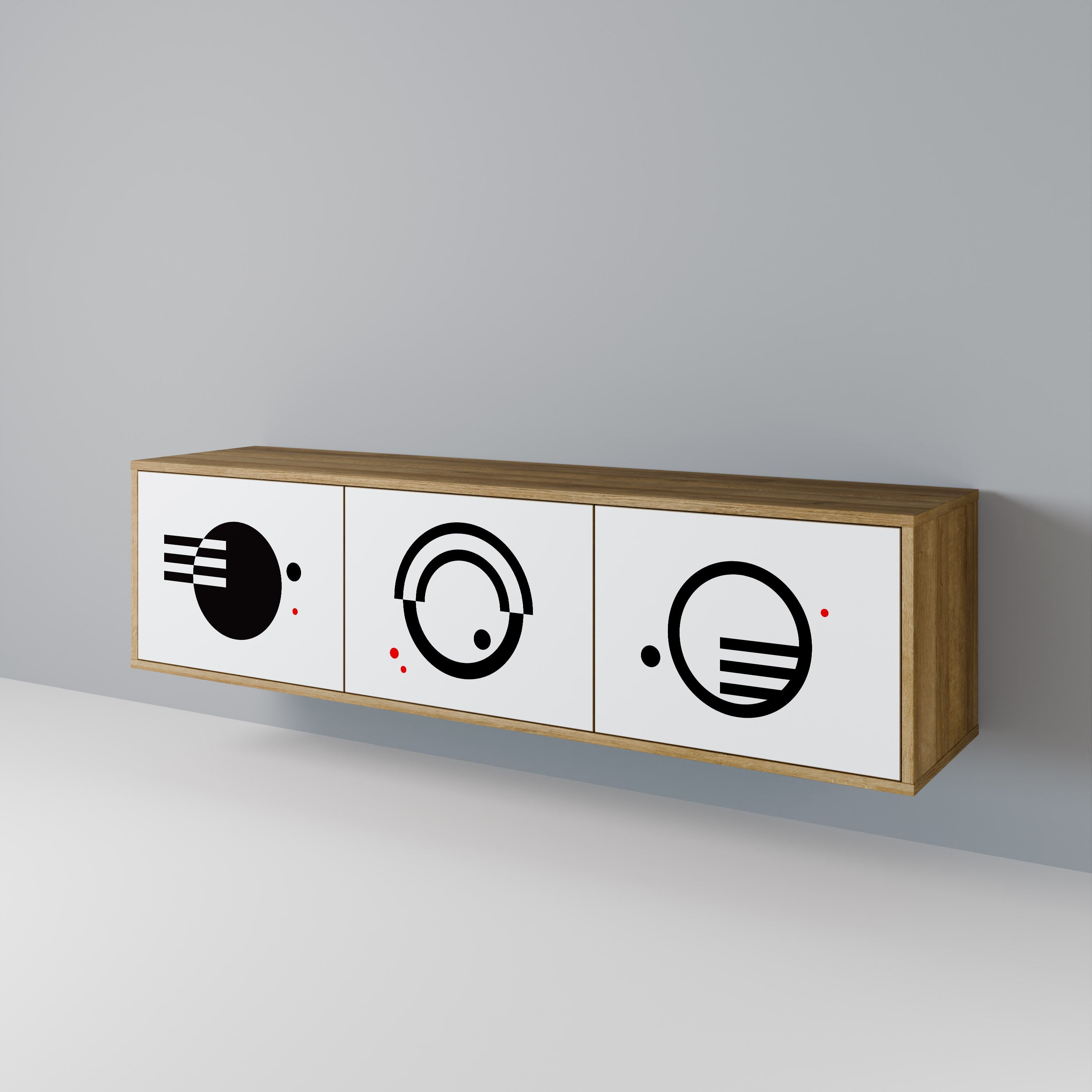 Meuble TV 3 portes effet chêne, combinaison noir et blanc