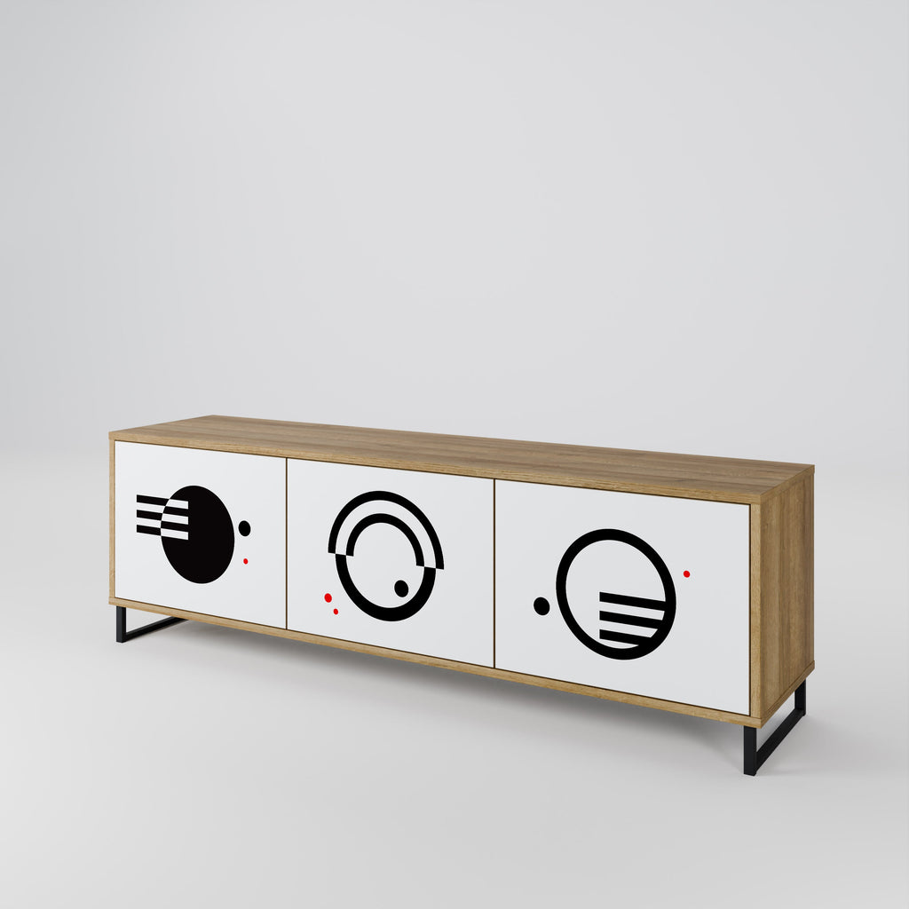 Meuble TV 3 portes effet chêne, combinaison noir et blanc