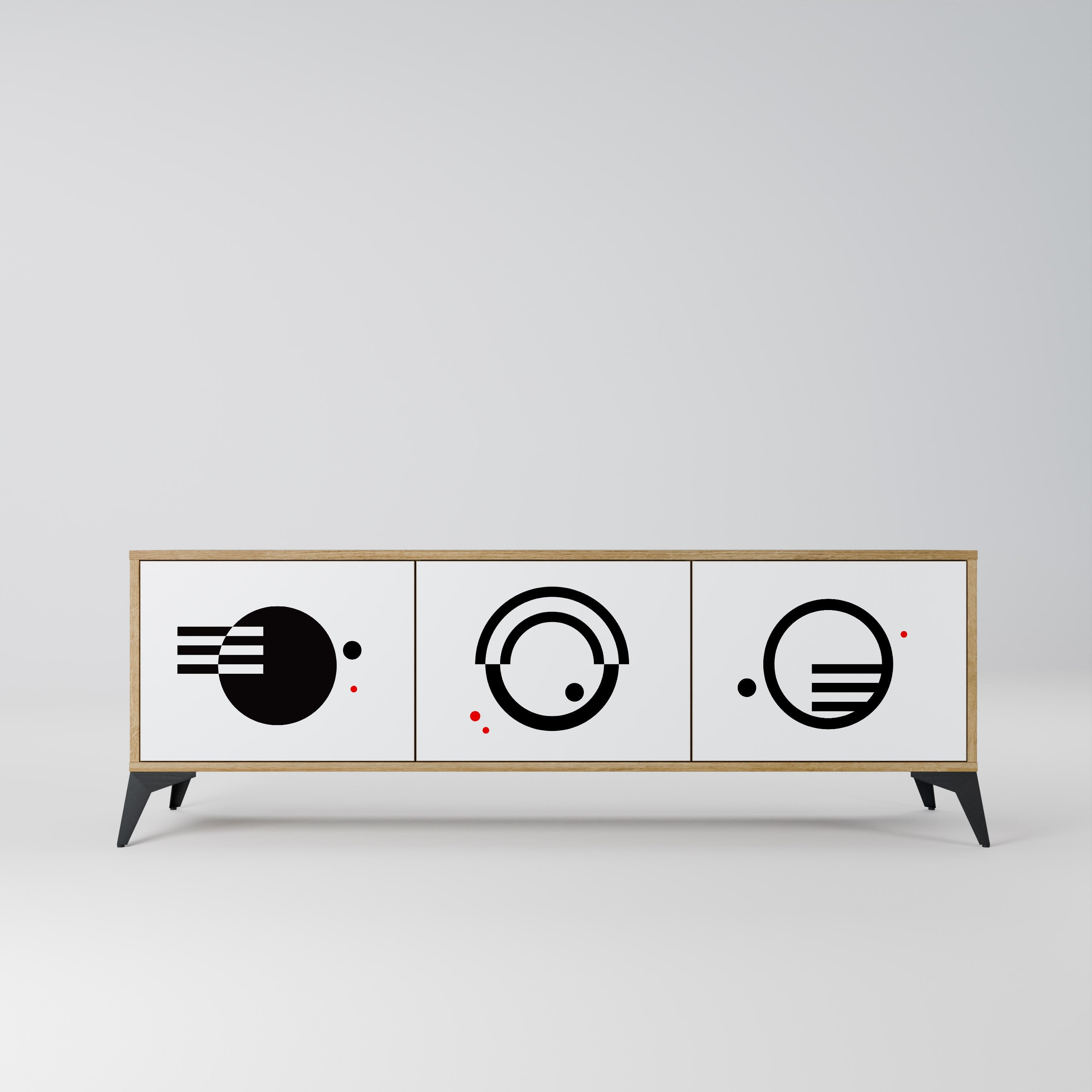 Meuble TV 3 portes effet chêne, combinaison noir et blanc