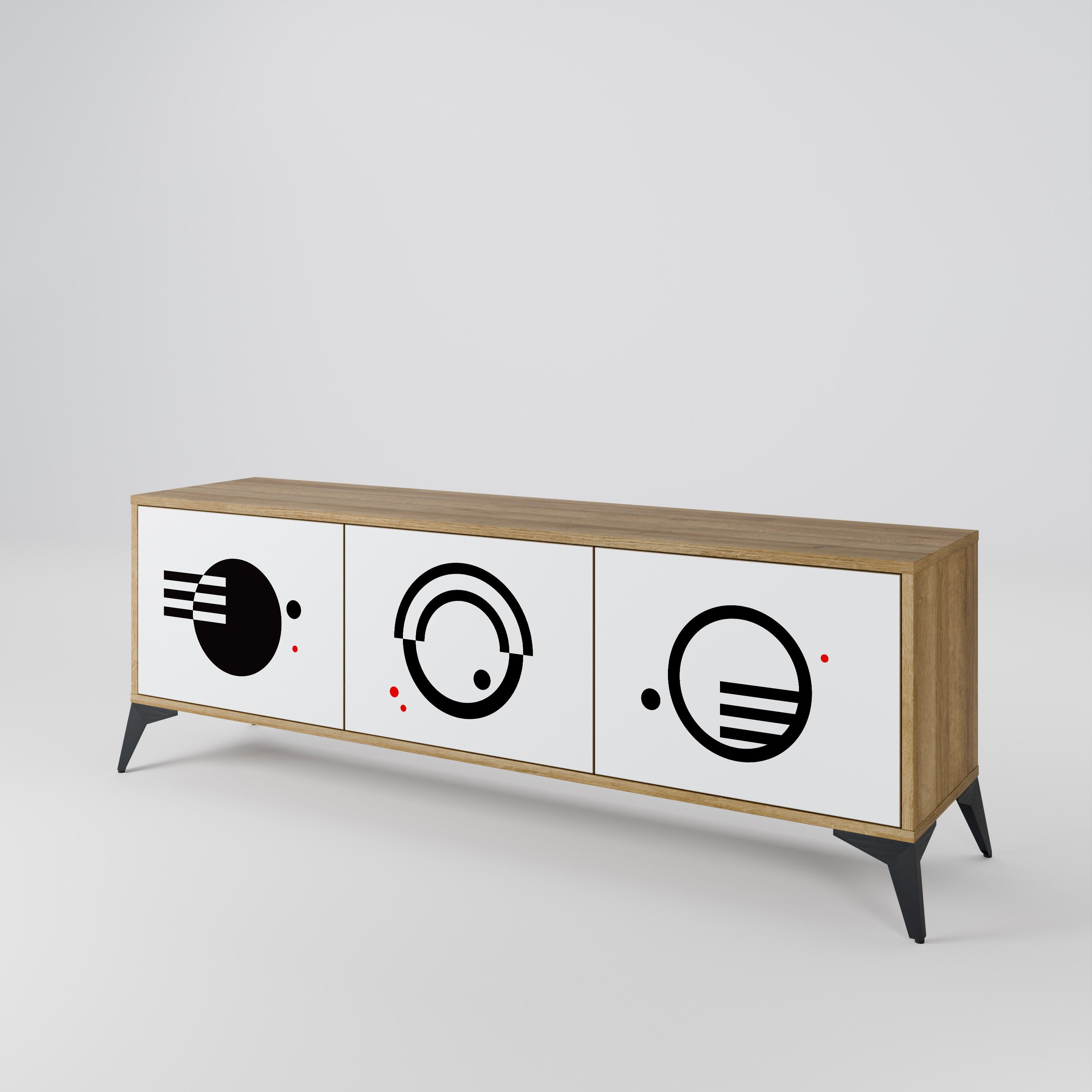 Meuble TV 3 portes effet chêne, combinaison noir et blanc