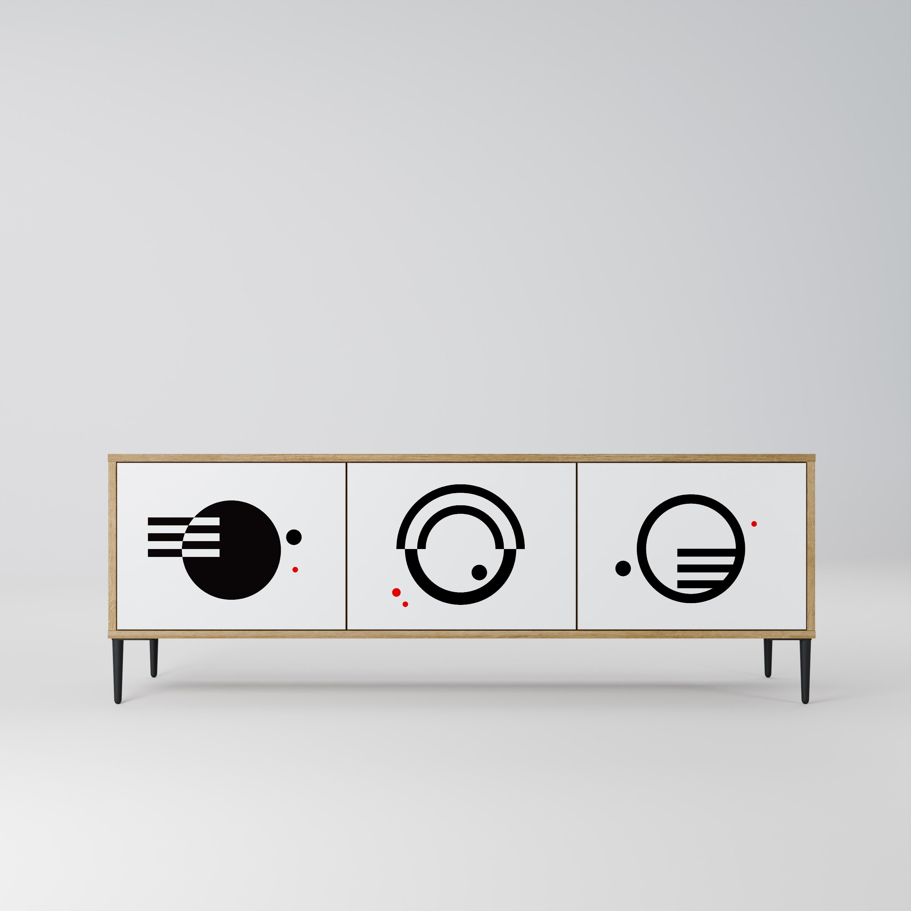 Meuble TV 3 portes effet chêne, combinaison noir et blanc