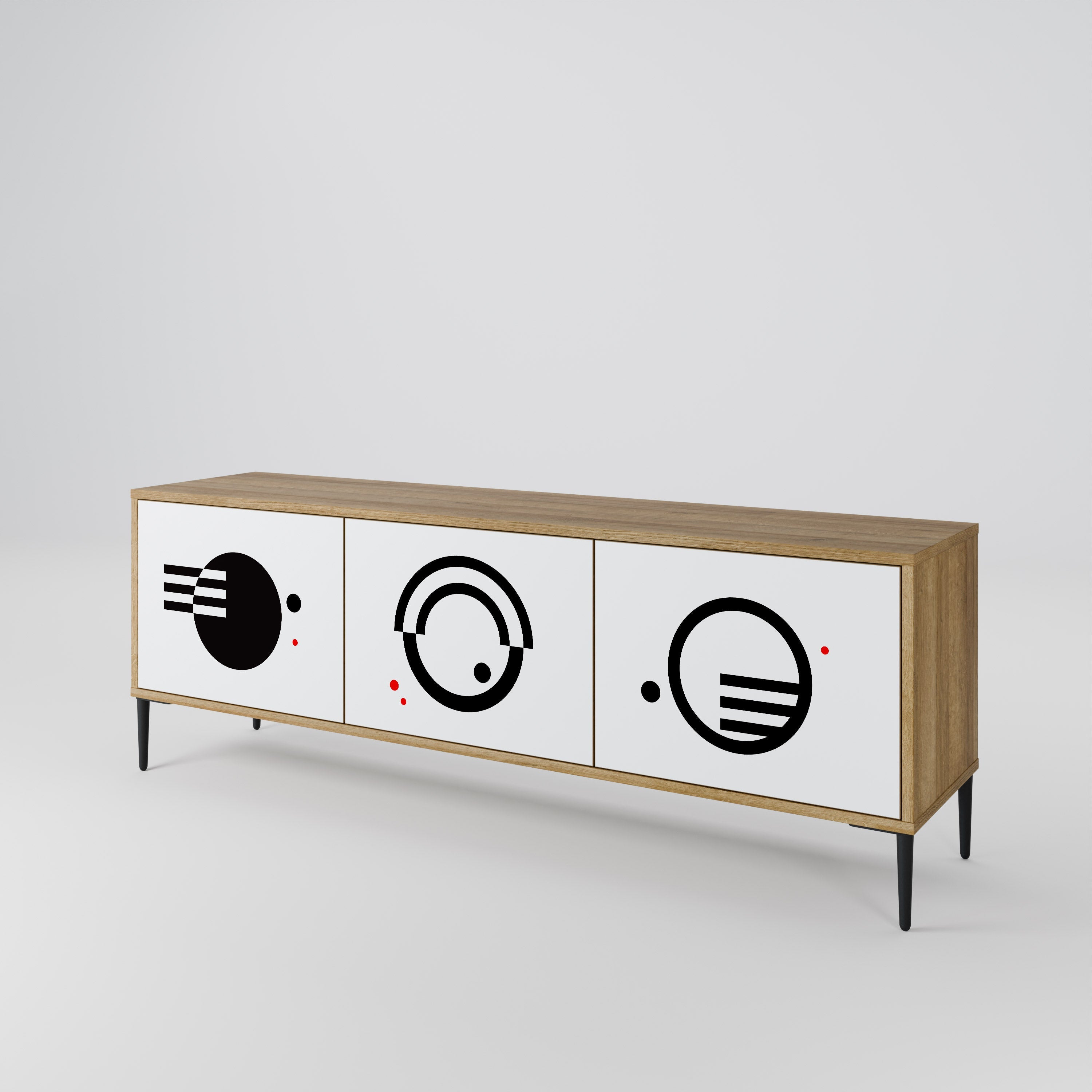 Meuble TV 3 portes effet chêne, combinaison noir et blanc