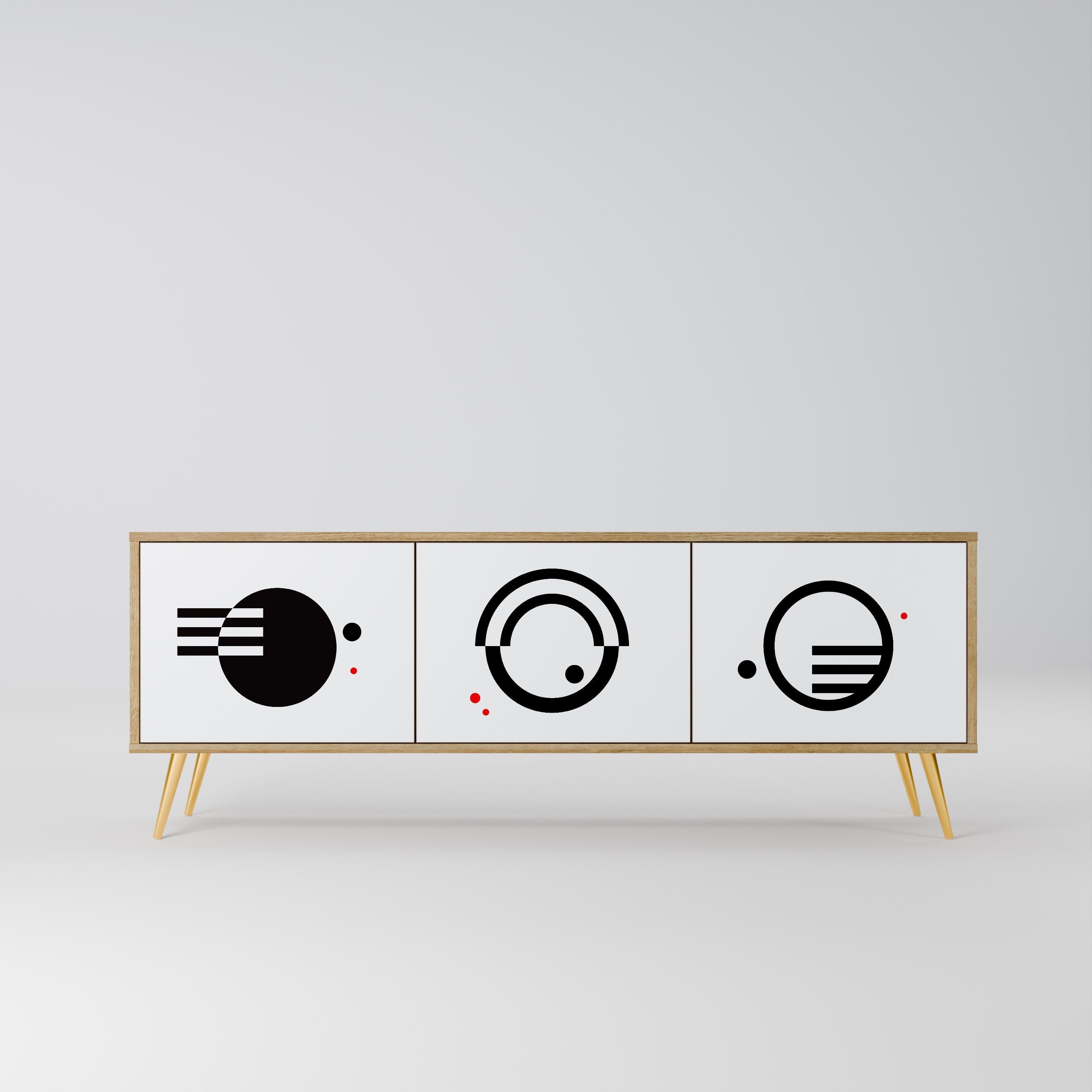 Meuble TV 3 portes effet chêne, combinaison noir et blanc