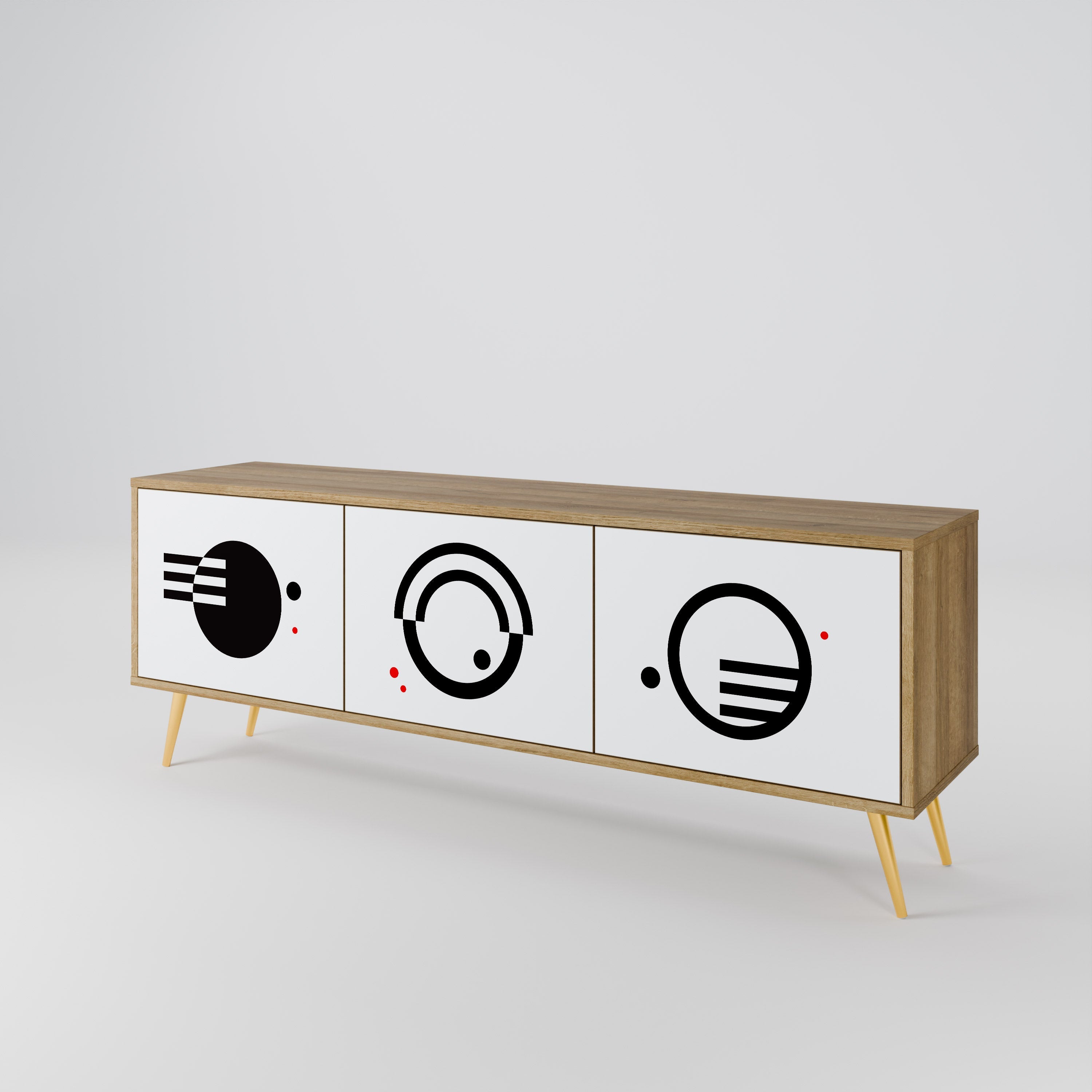 Meuble TV 3 portes effet chêne, combinaison noir et blanc