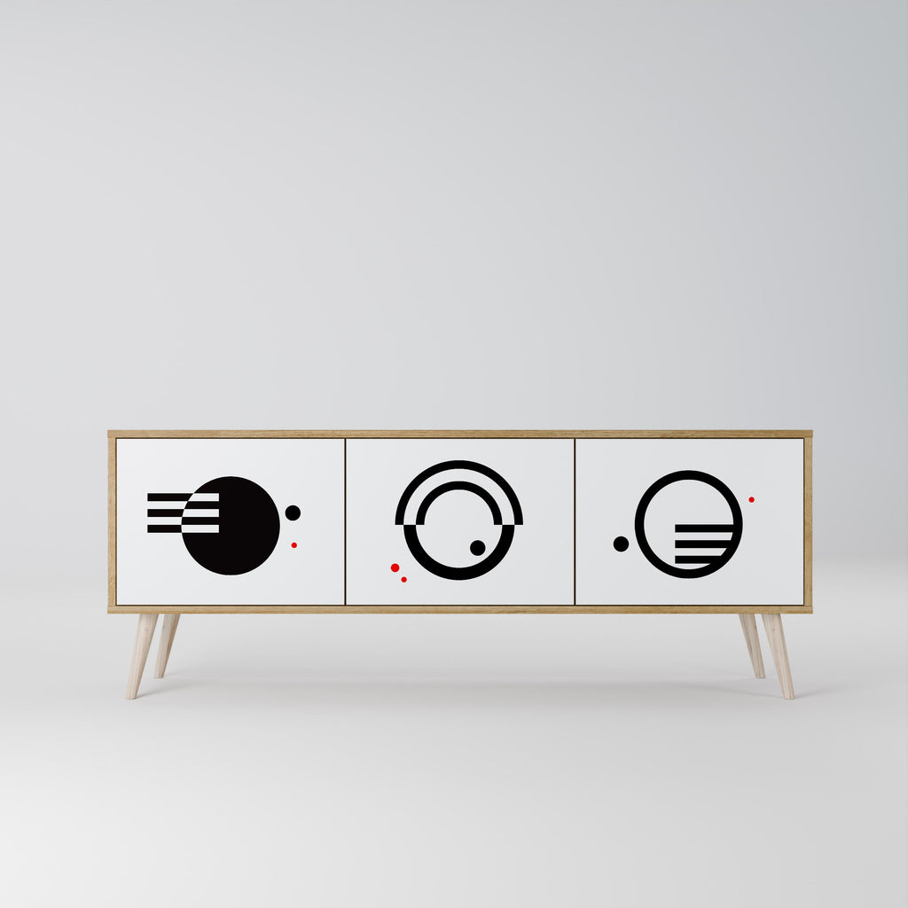 Meuble TV 3 portes effet chêne, combinaison noir et blanc