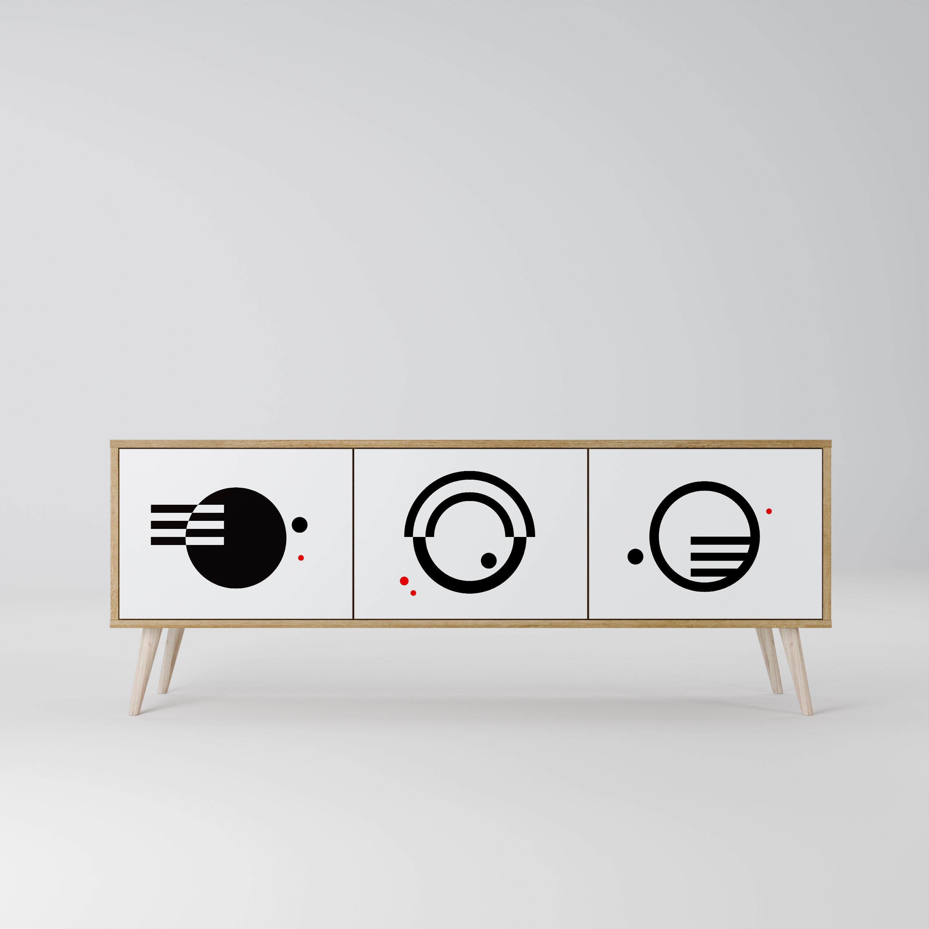 Meuble TV 3 portes effet chêne, combinaison noir et blanc