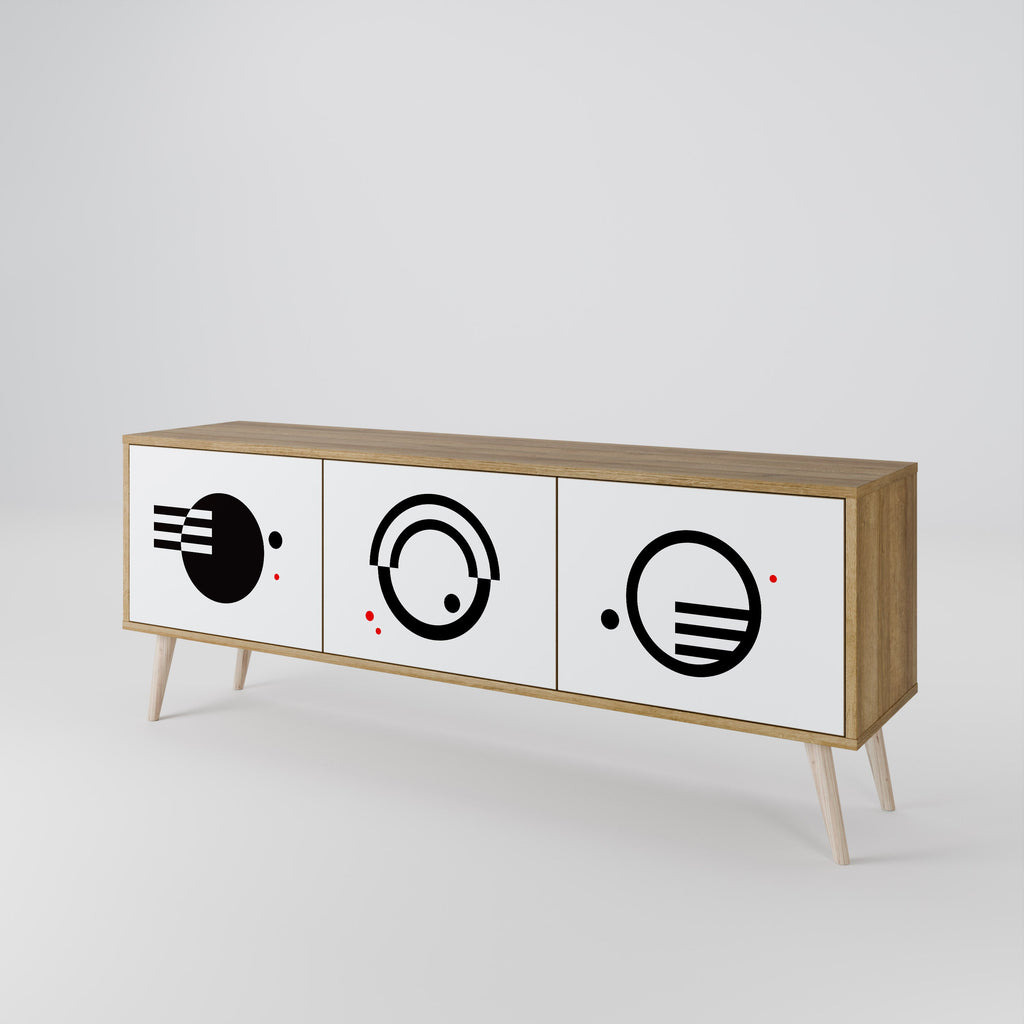 Meuble TV 3 portes effet chêne, combinaison noir et blanc