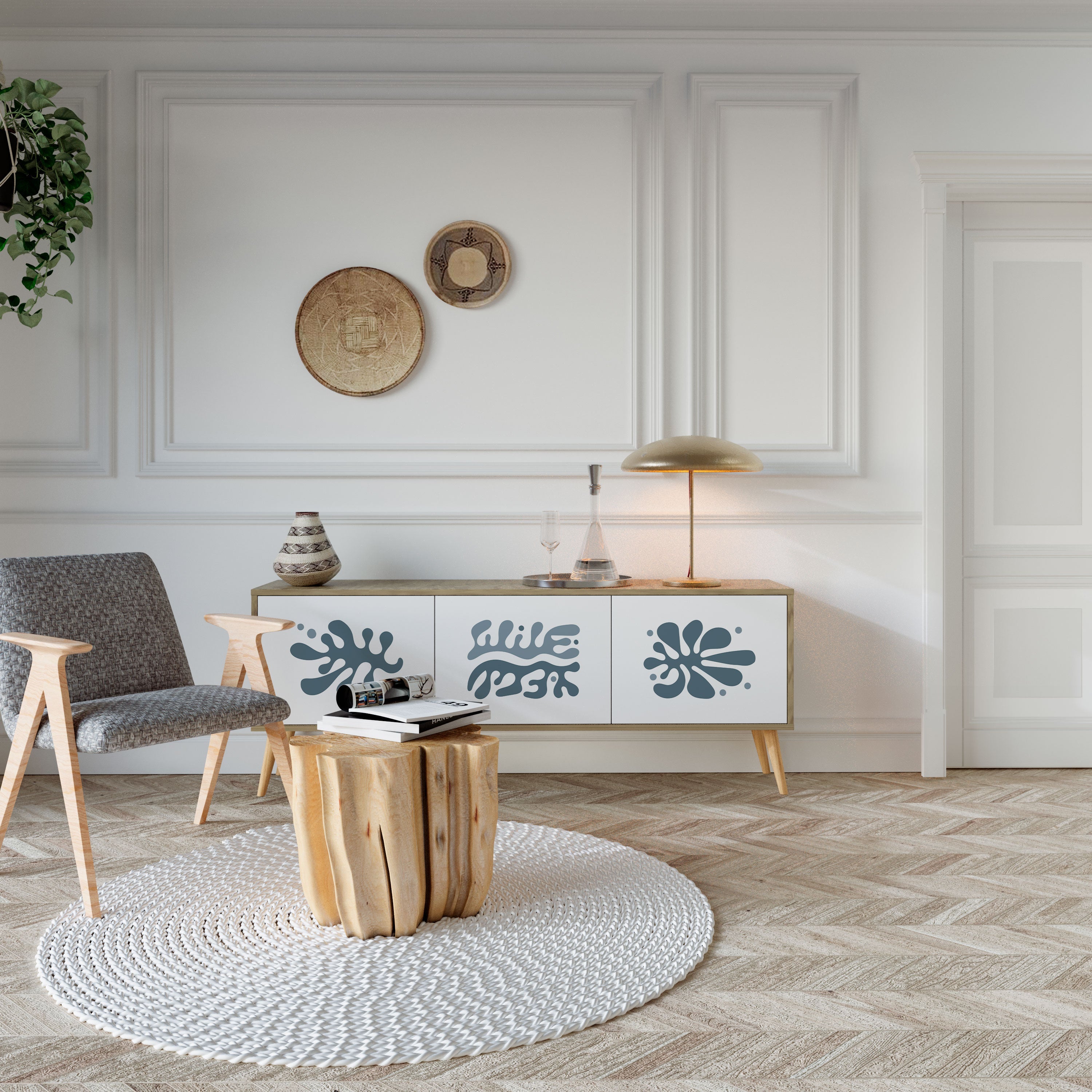 Meuble TV 3 portes WONDERLAND VEGETATION effet chêne