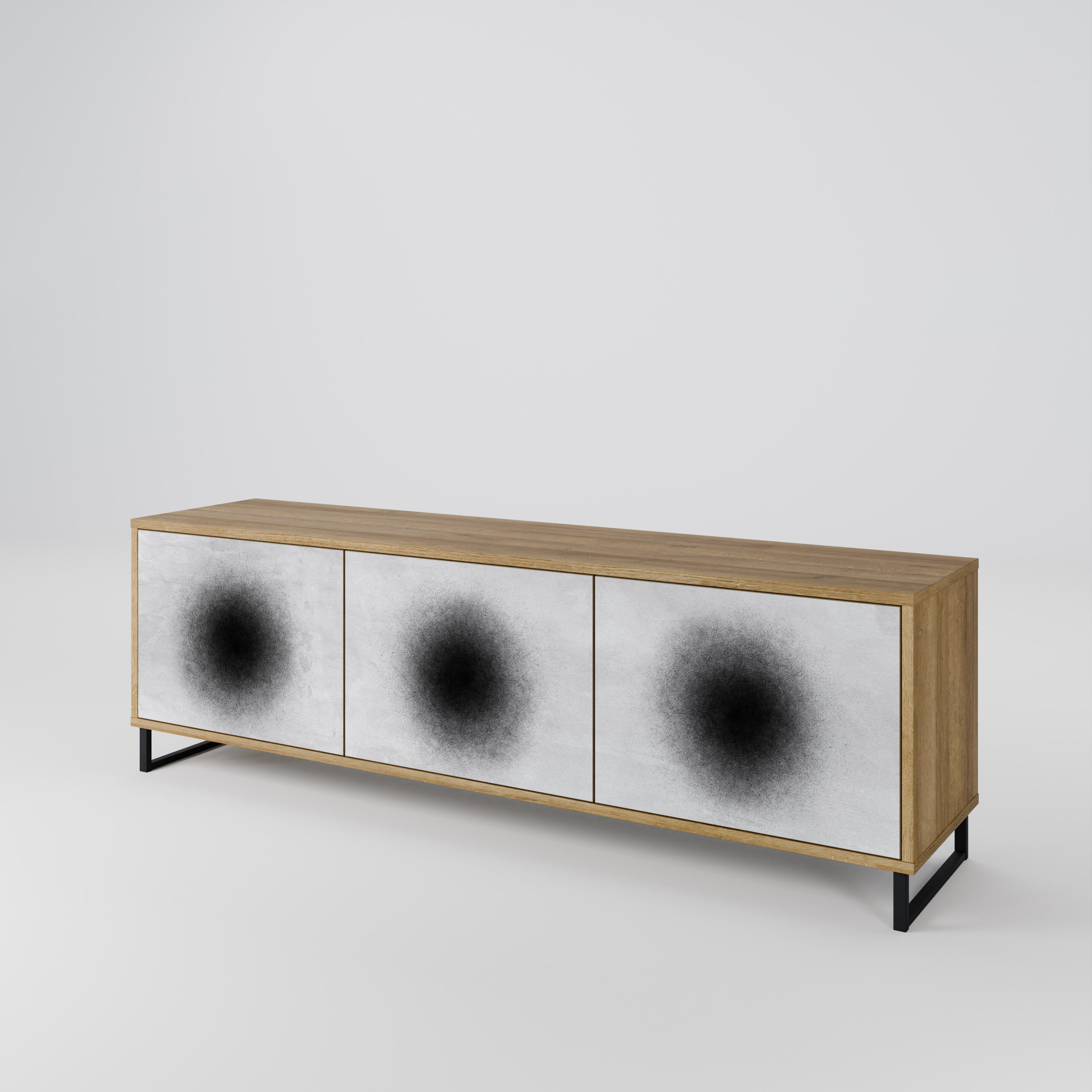 Meuble TV 3 portes BLACK HOLE effet chêne