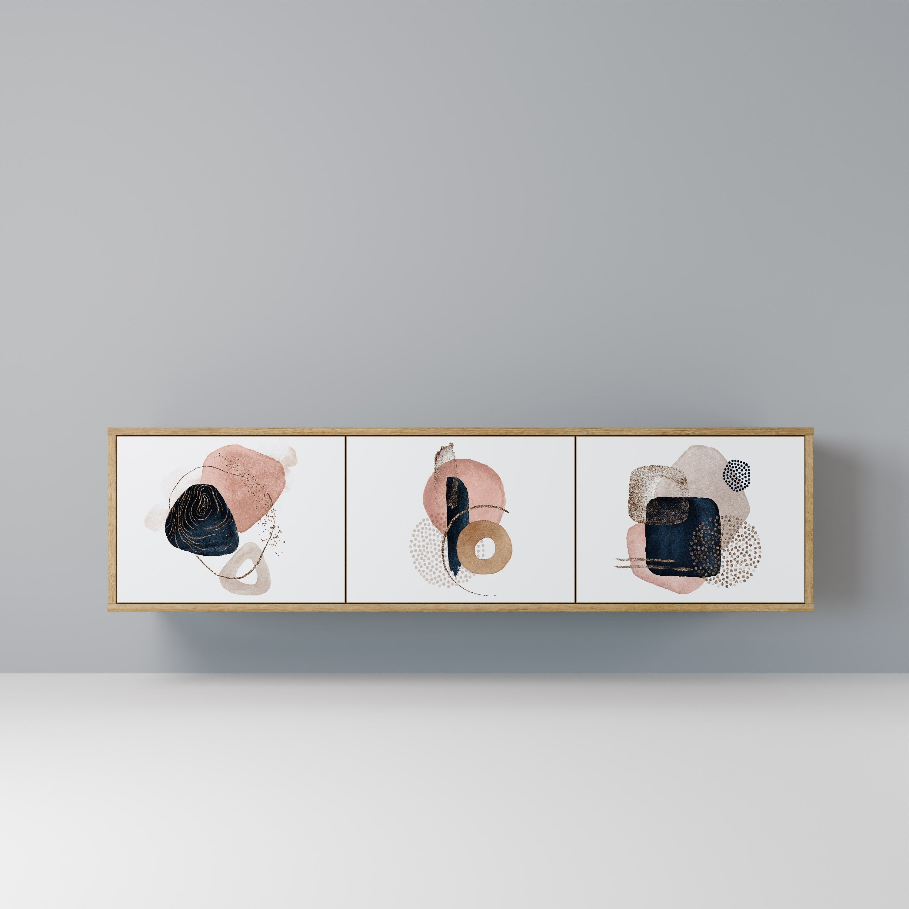 Meuble TV 3 portes COLORFUL SHAPES effet chêne