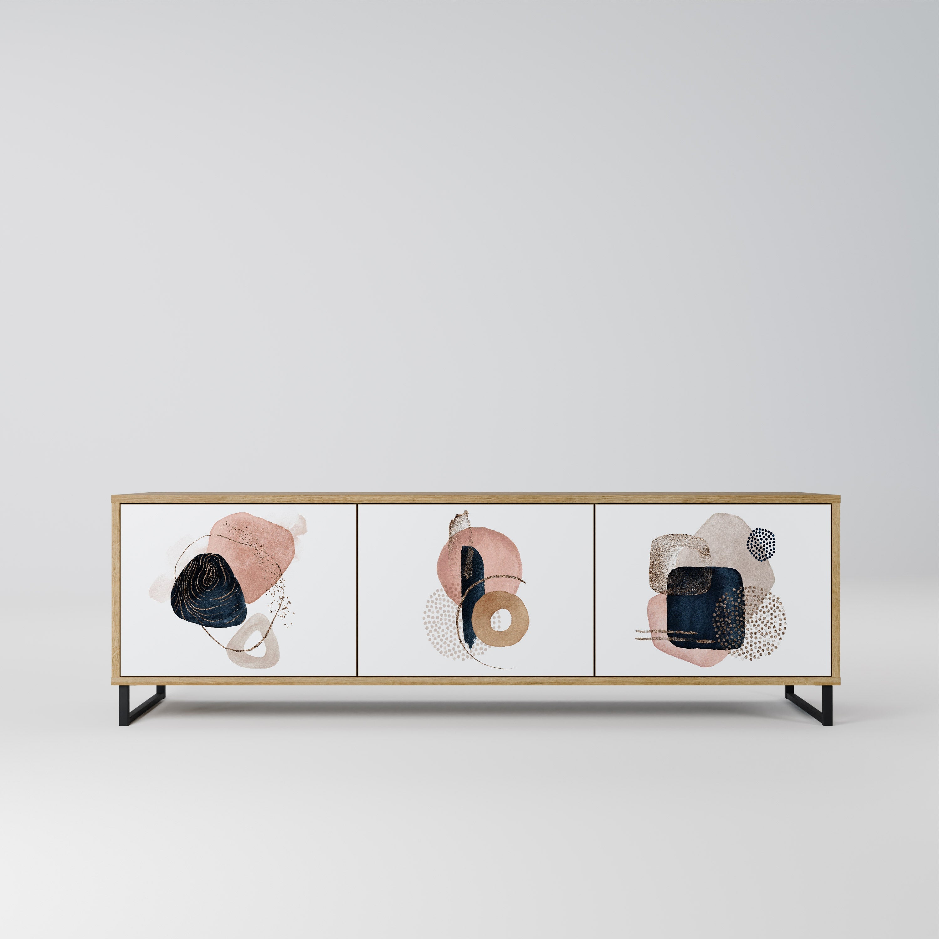 Meuble TV 3 portes COLORFUL SHAPES effet chêne