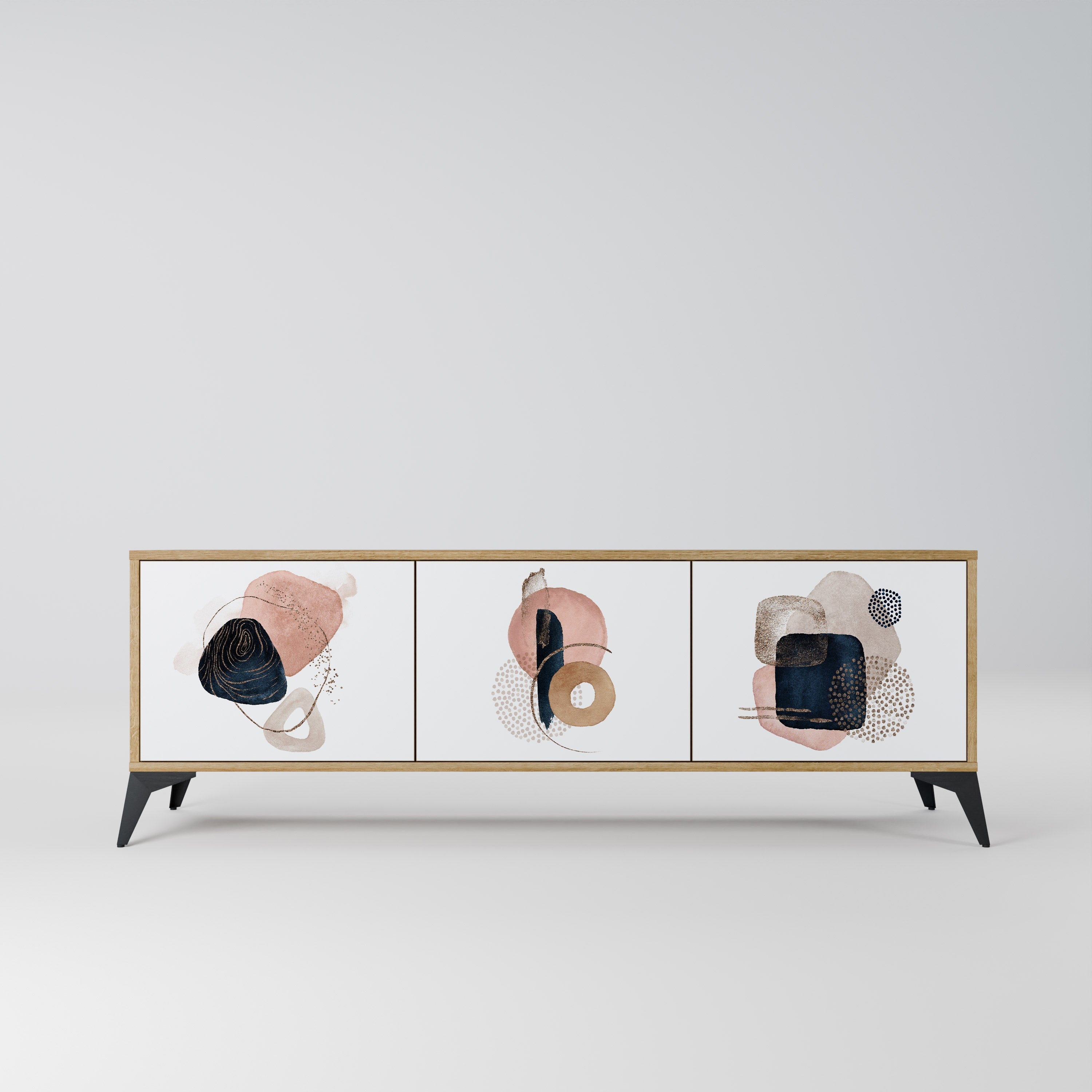 Meuble TV 3 portes COLORFUL SHAPES effet chêne