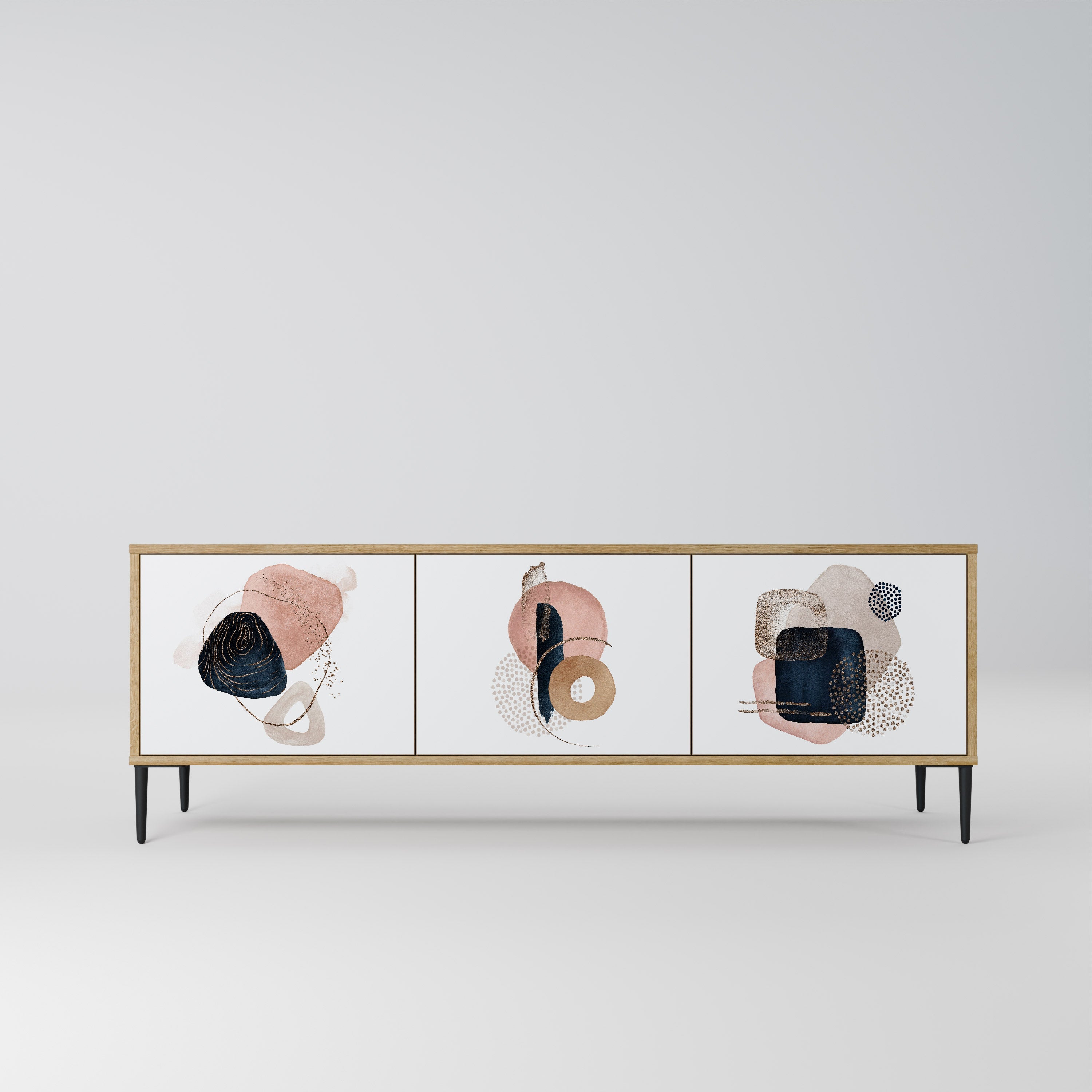 Meuble TV 3 portes COLORFUL SHAPES effet chêne