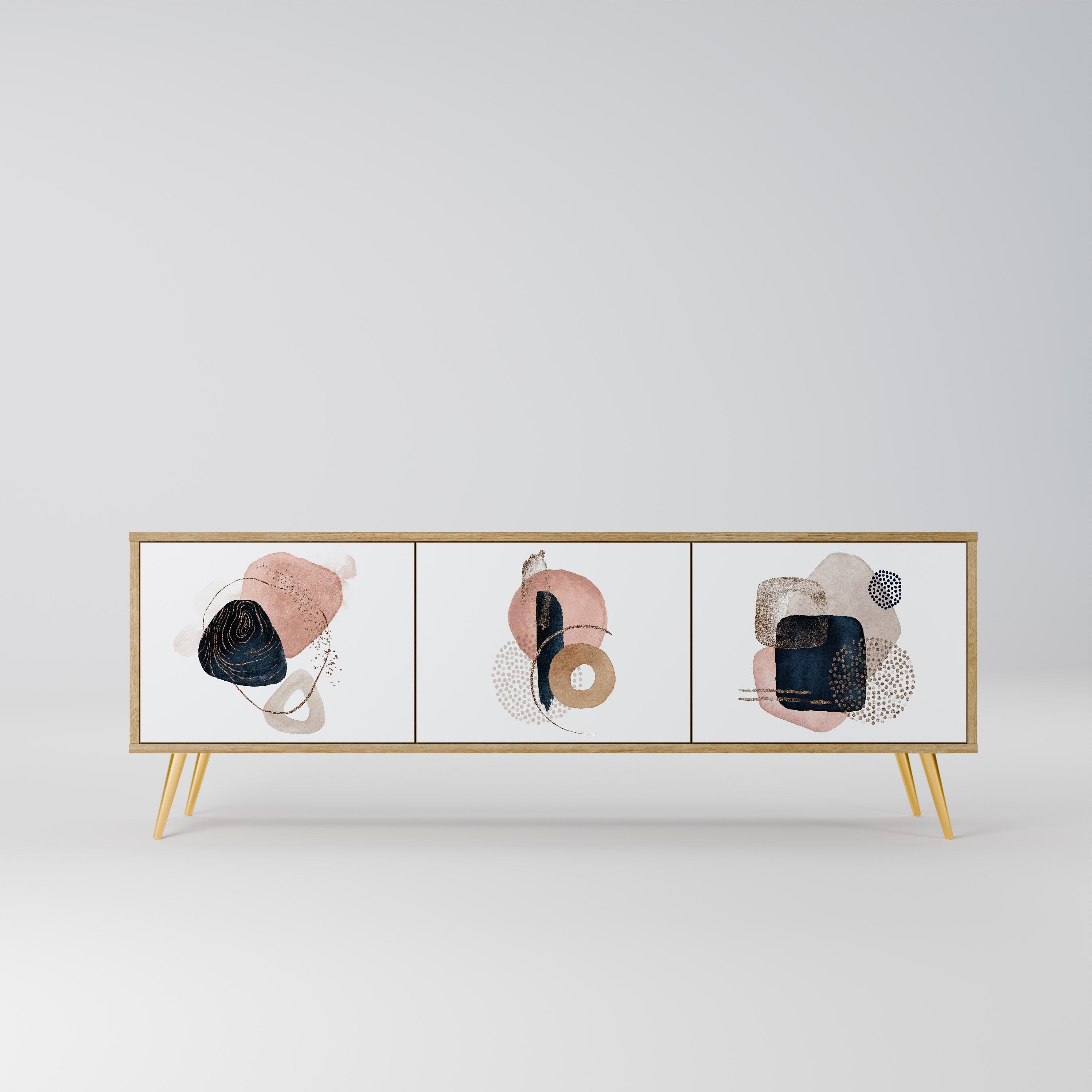 Meuble TV 3 portes COLORFUL SHAPES effet chêne