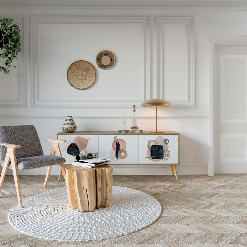 Meuble TV 3 portes COLORFUL SHAPES effet chêne