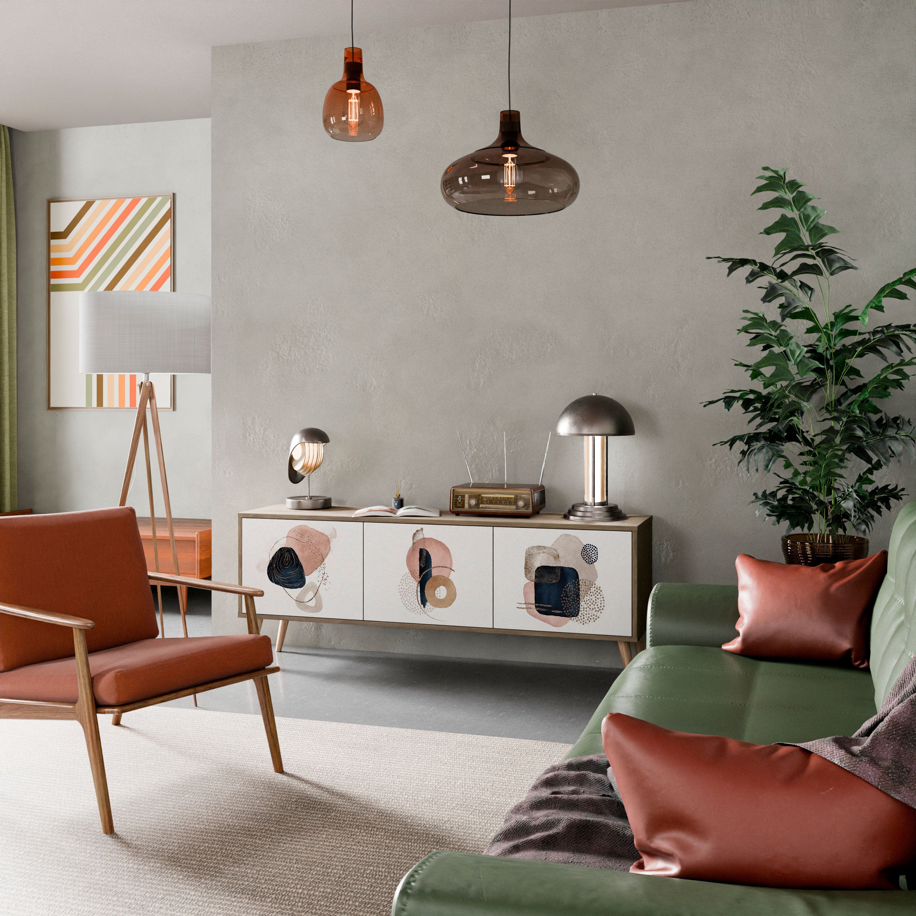 Meuble TV 3 portes COLORFUL SHAPES effet chêne