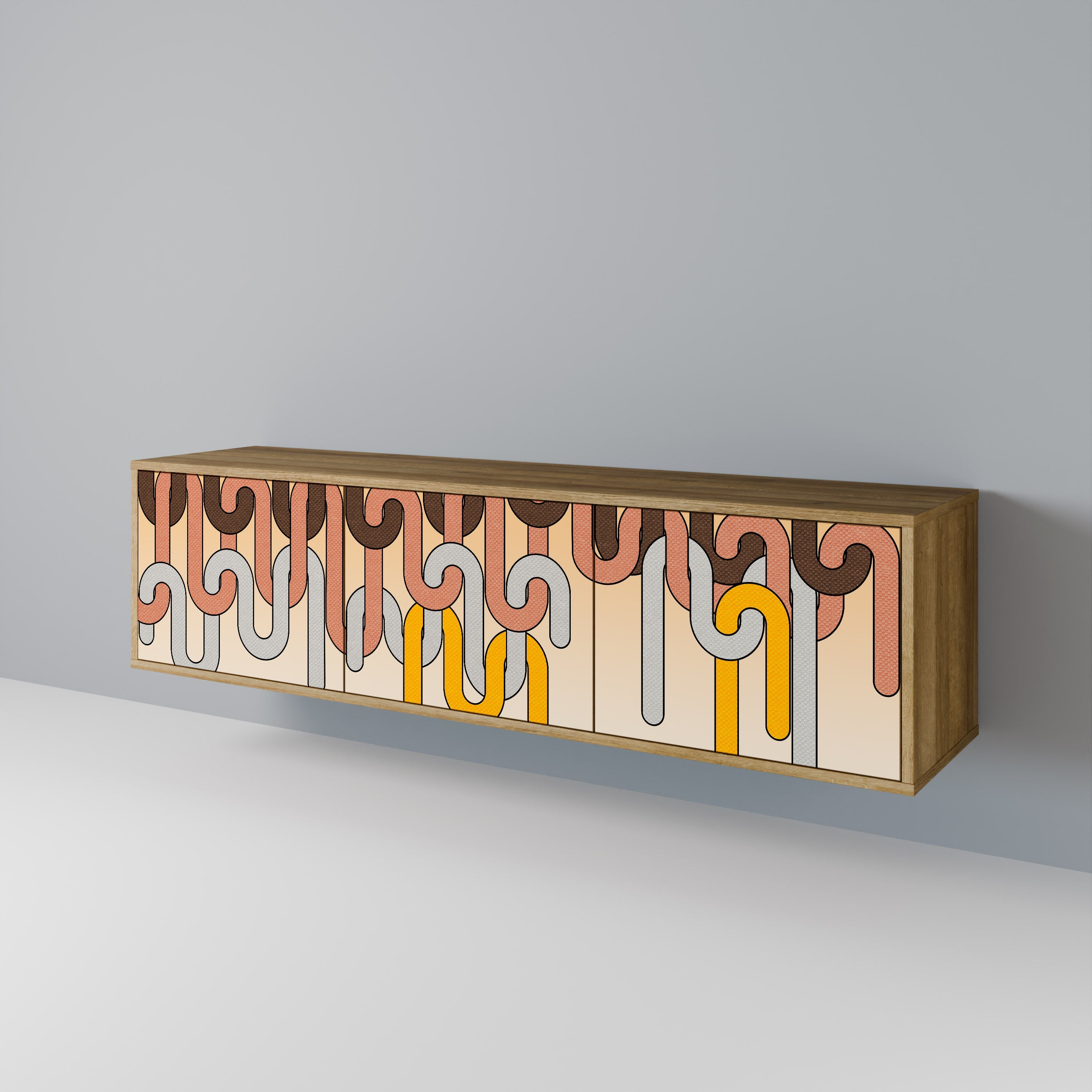 Meuble TV 3 portes COLORFUL STRINGS effet chêne