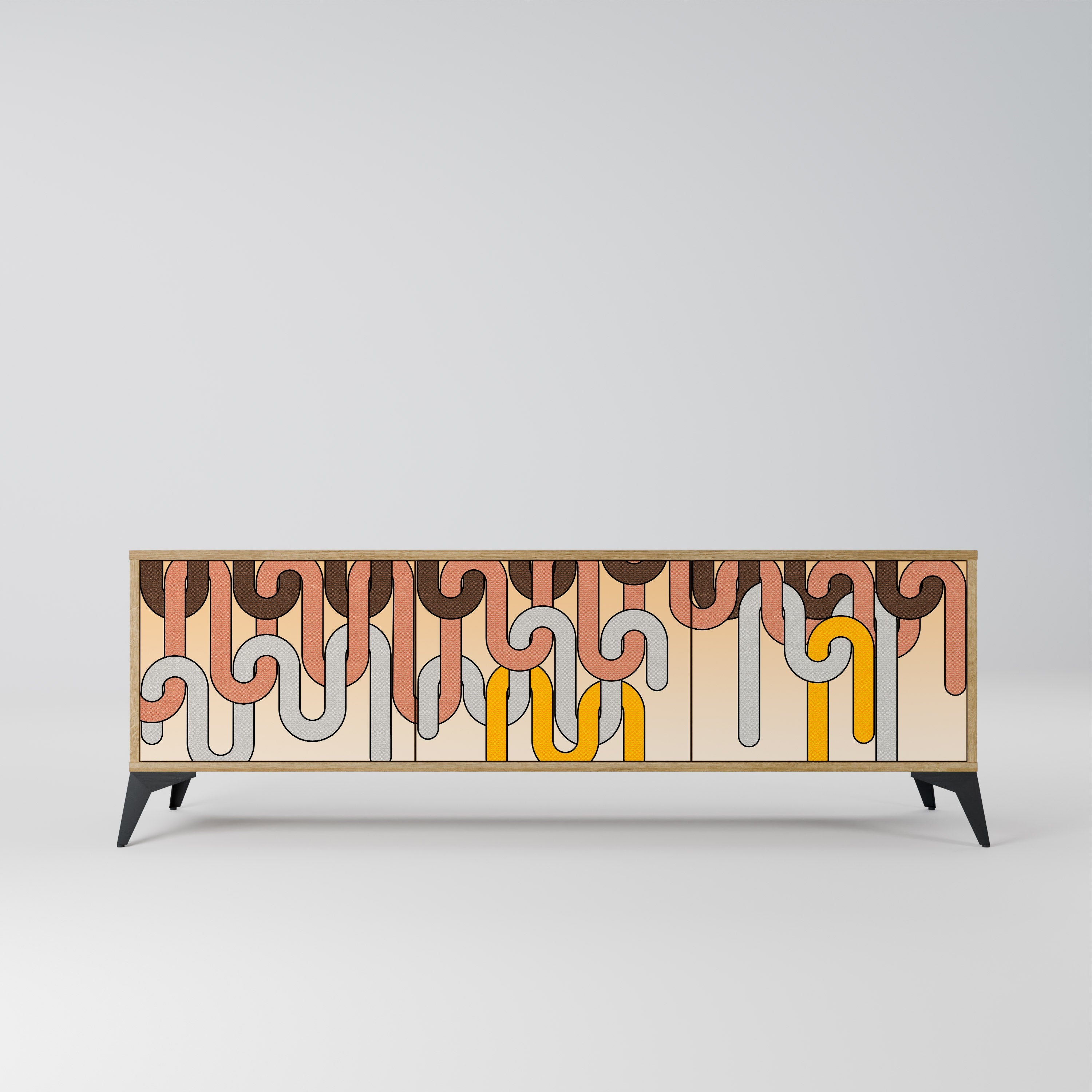 Meuble TV 3 portes COLORFUL STRINGS effet chêne