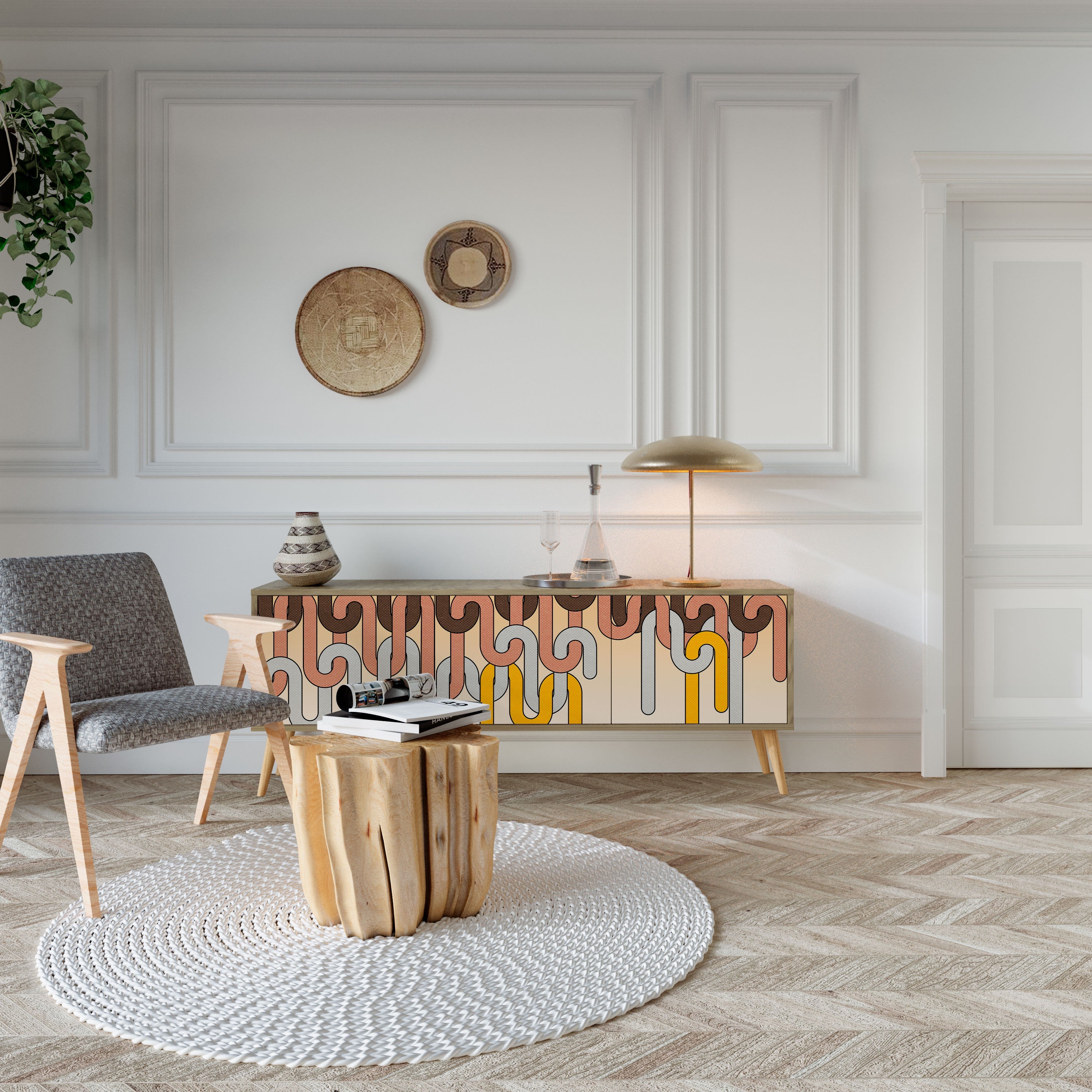 Meuble TV 3 portes COLORFUL STRINGS effet chêne