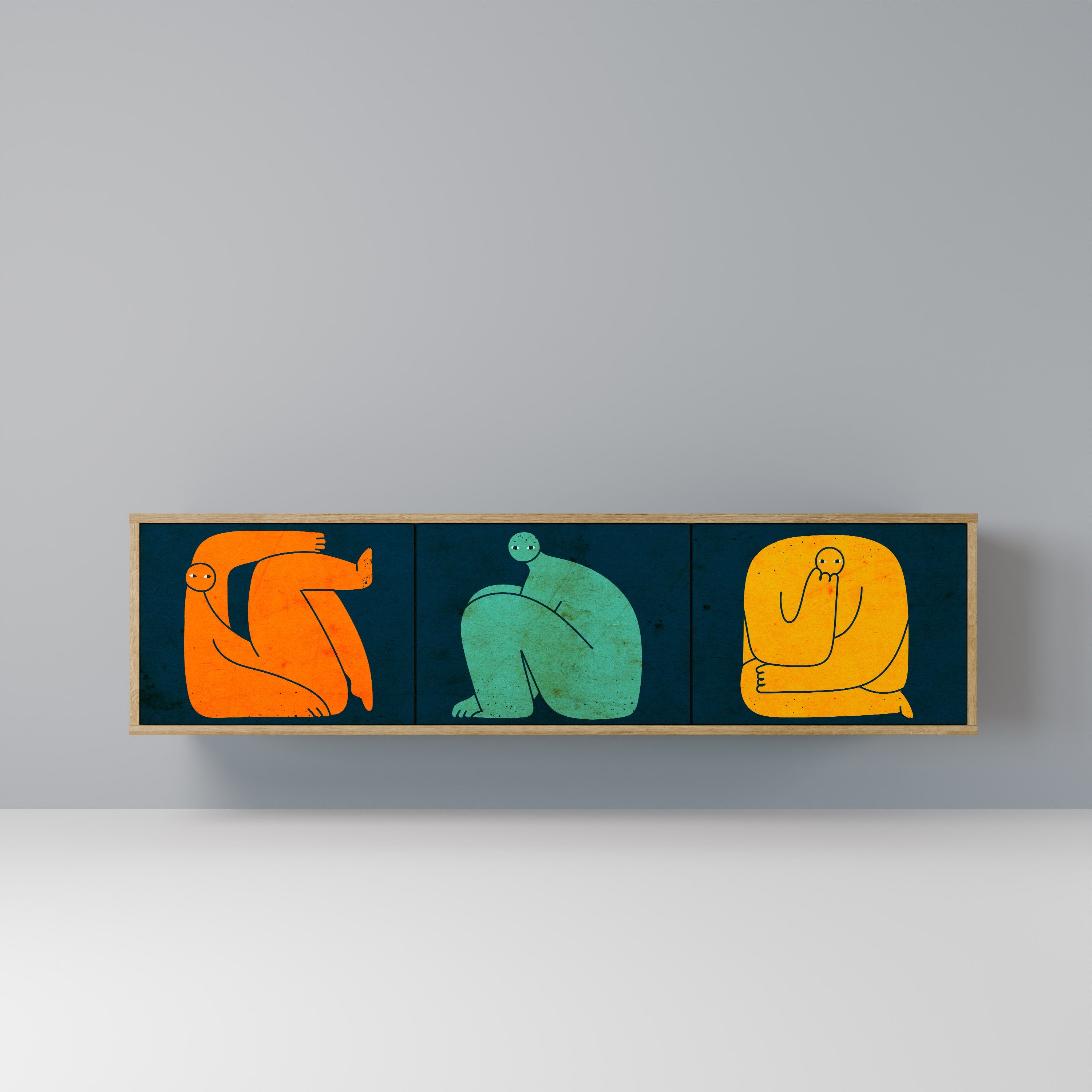 Meuble TV 3 portes TOGETHER MAIS SÉPARÉMENT effet chêne