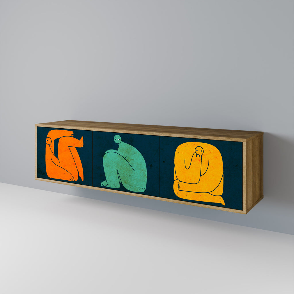 Meuble TV 3 portes TOGETHER MAIS SÉPARÉMENT effet chêne