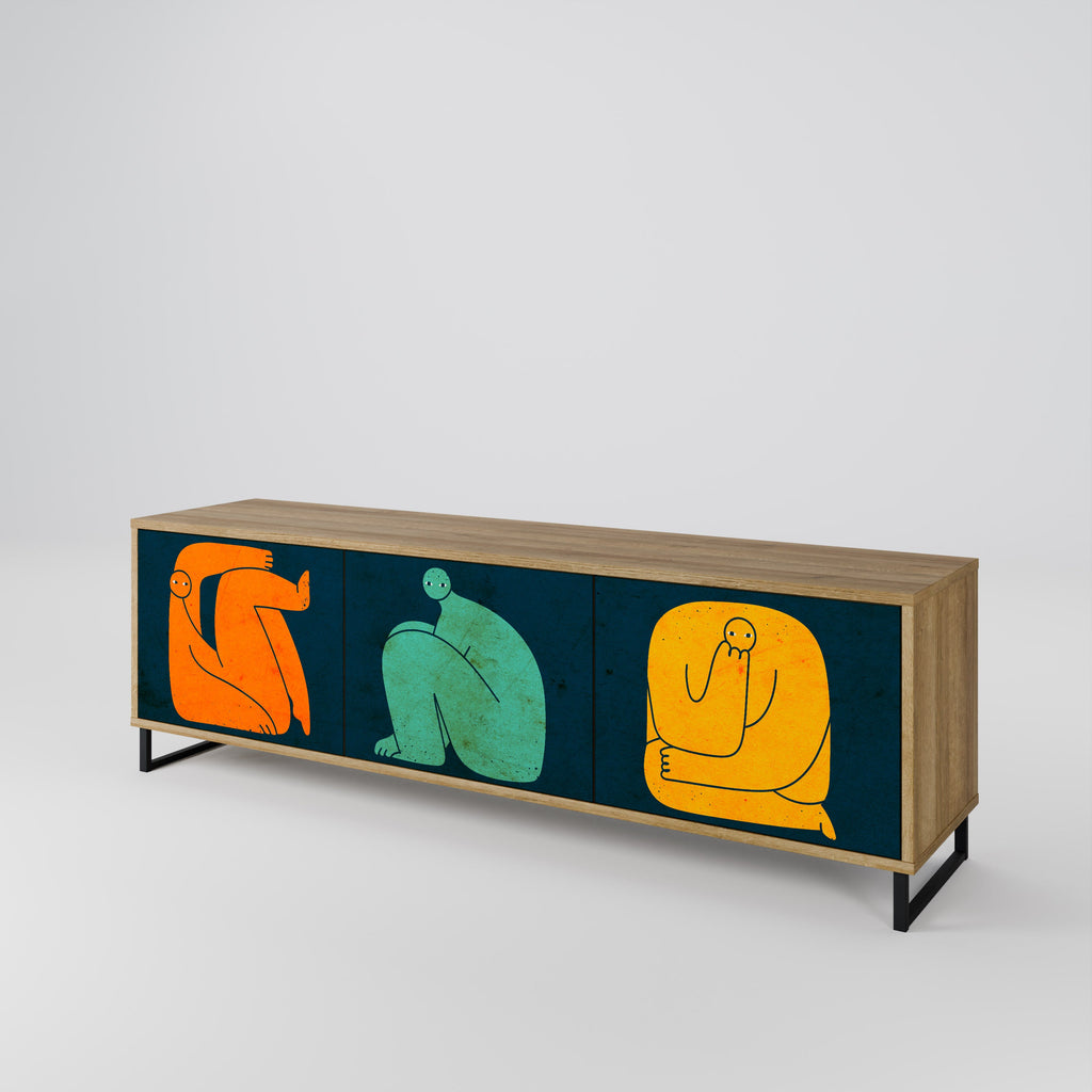 Meuble TV 3 portes TOGETHER MAIS SÉPARÉMENT effet chêne