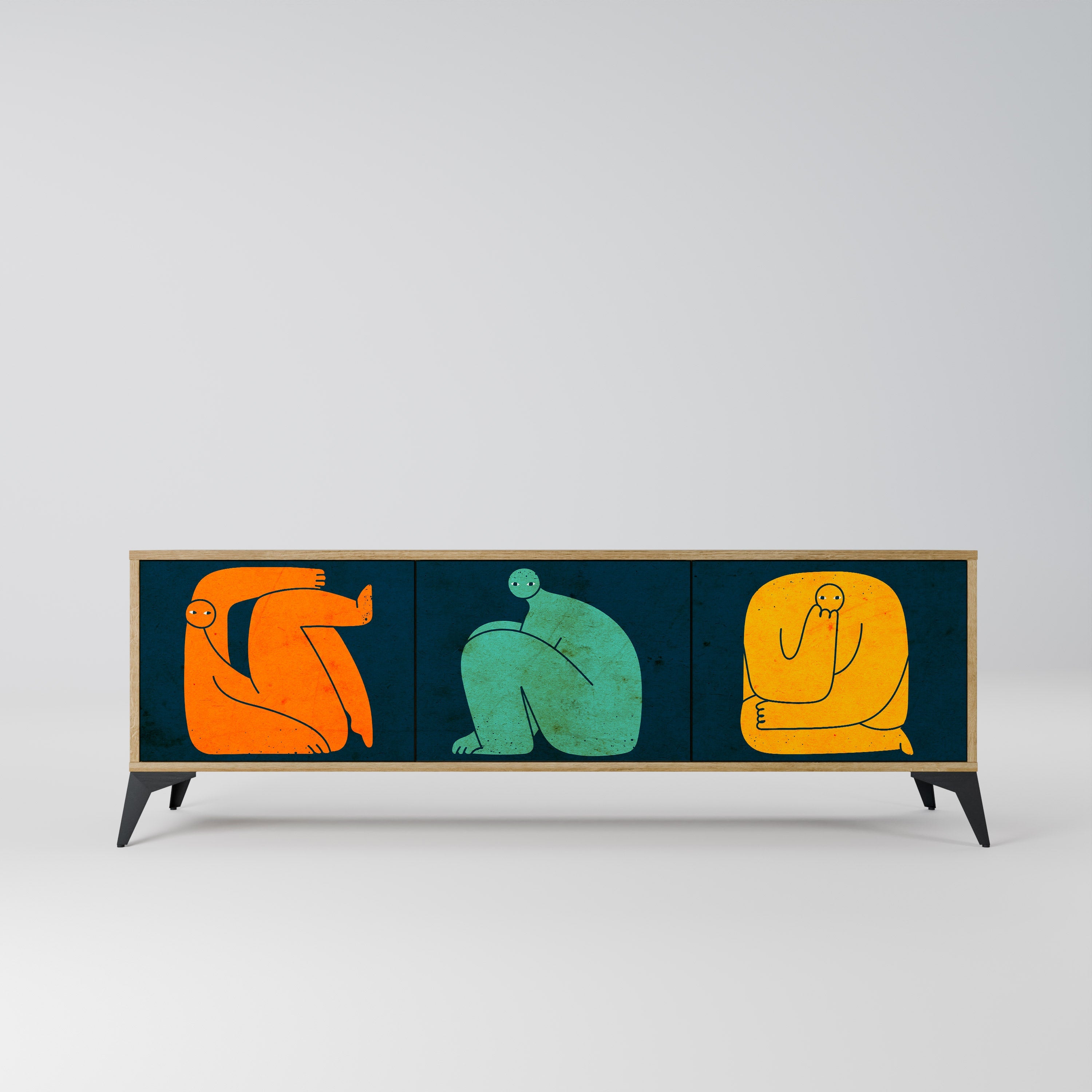 Meuble TV 3 portes TOGETHER MAIS SÉPARÉMENT effet chêne