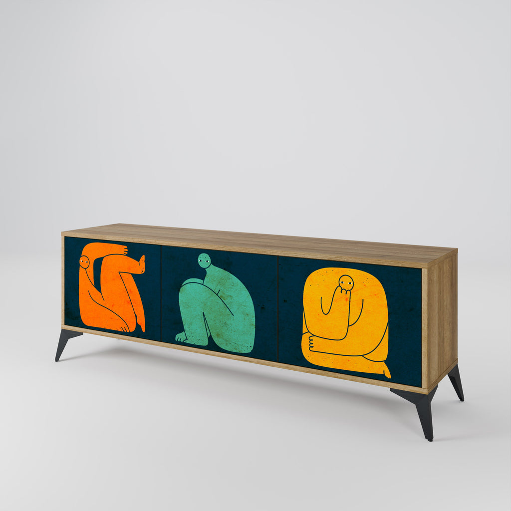 Meuble TV 3 portes TOGETHER MAIS SÉPARÉMENT effet chêne