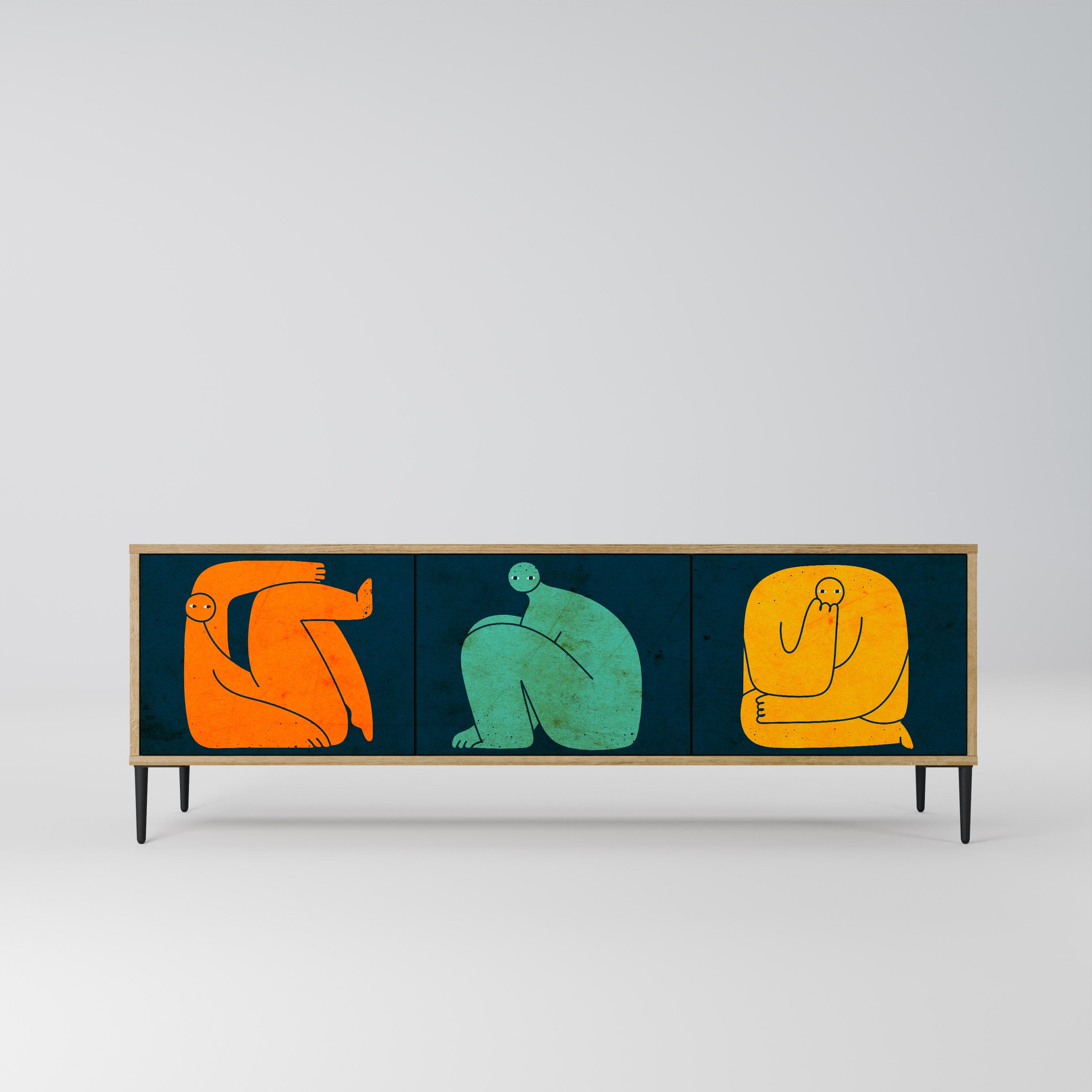 Meuble TV 3 portes TOGETHER MAIS SÉPARÉMENT effet chêne