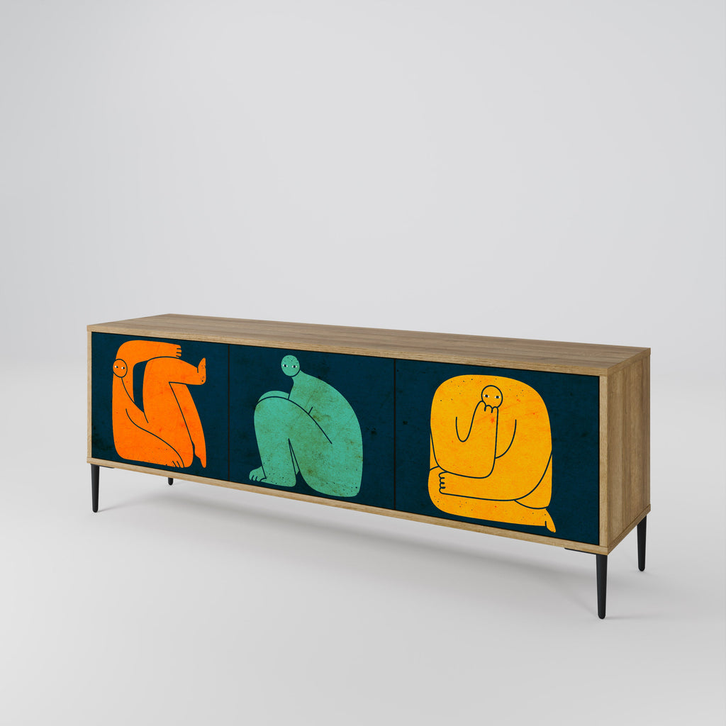 Meuble TV 3 portes TOGETHER MAIS SÉPARÉMENT effet chêne