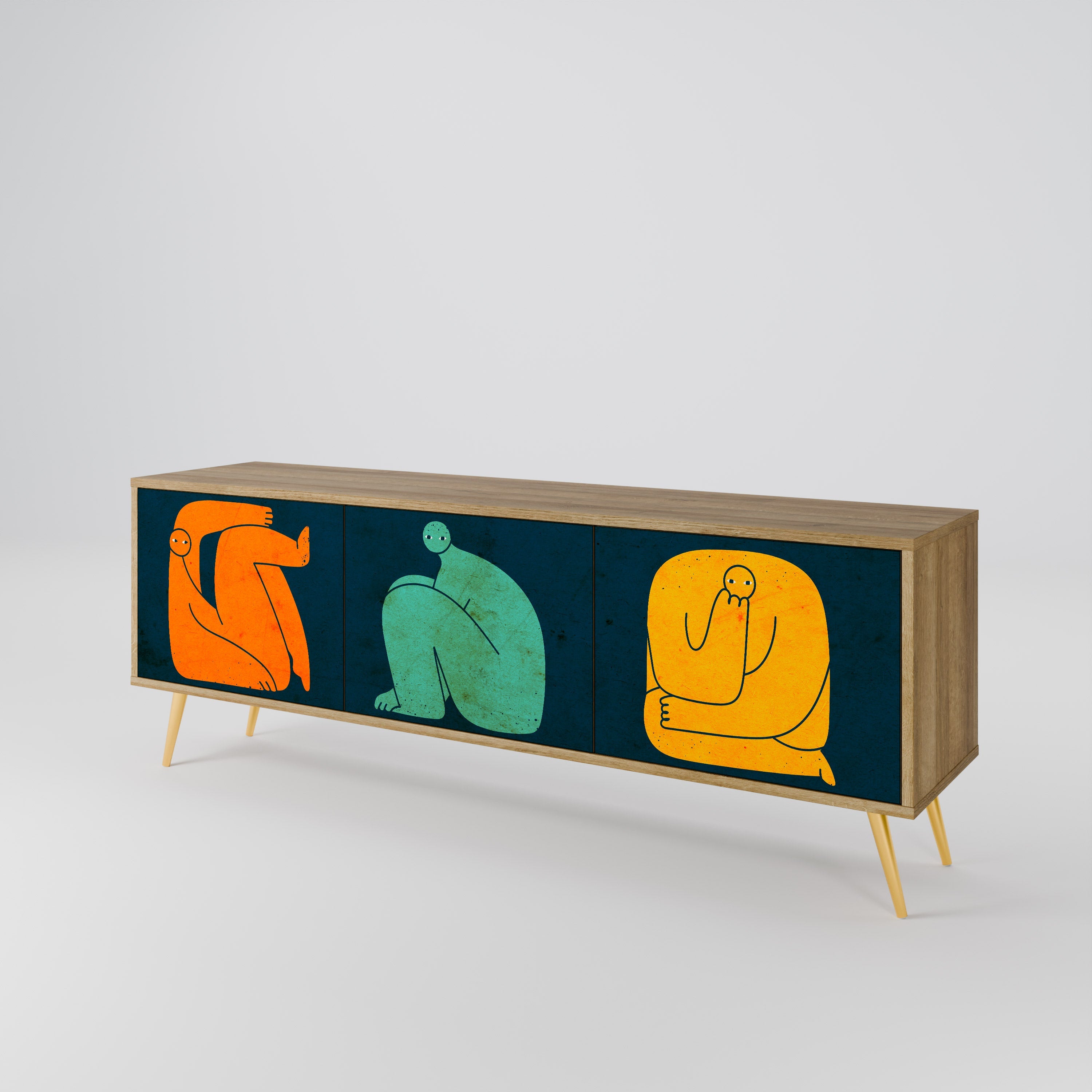 Meuble TV 3 portes TOGETHER MAIS SÉPARÉMENT effet chêne