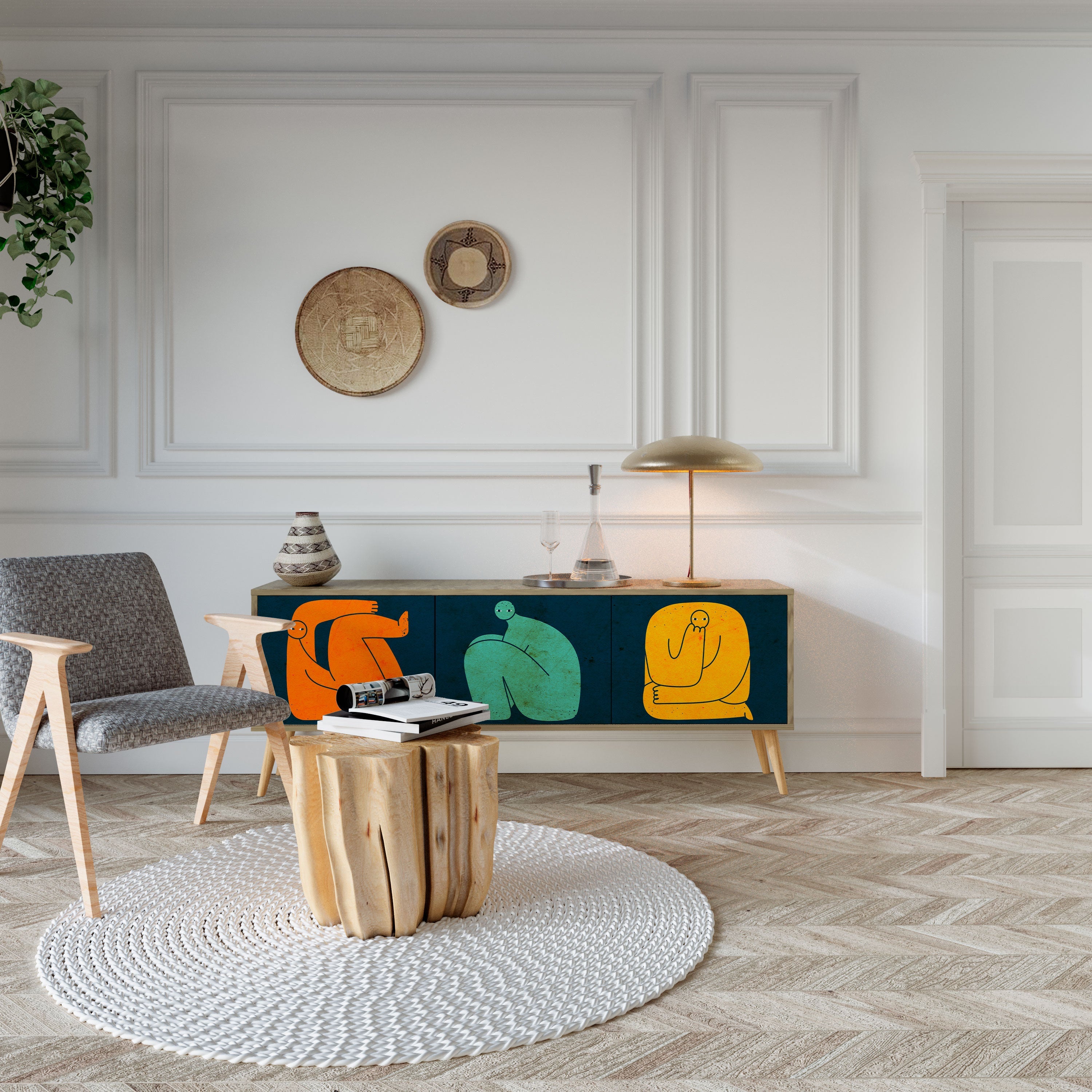 Meuble TV 3 portes TOGETHER MAIS SÉPARÉMENT effet chêne