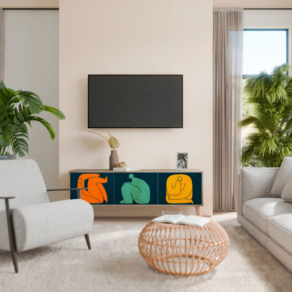 Meuble TV 3 portes TOGETHER MAIS SÉPARÉMENT effet chêne