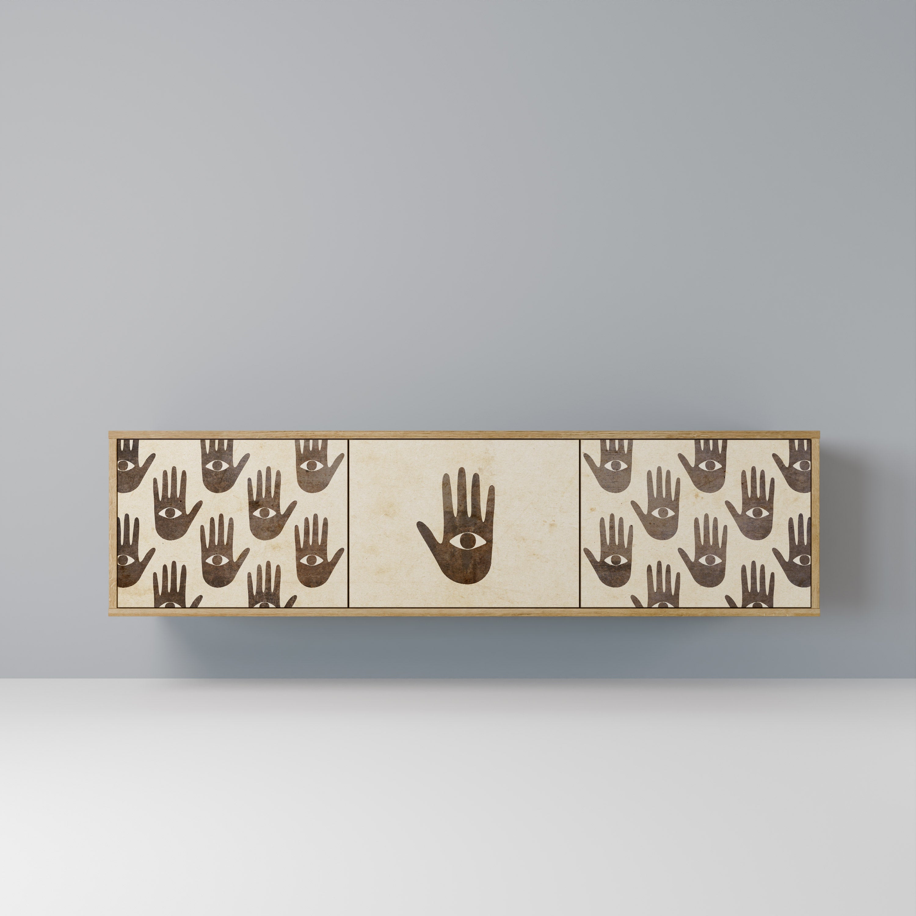 VOIR PLUS Meuble TV 3 portes effet chêne