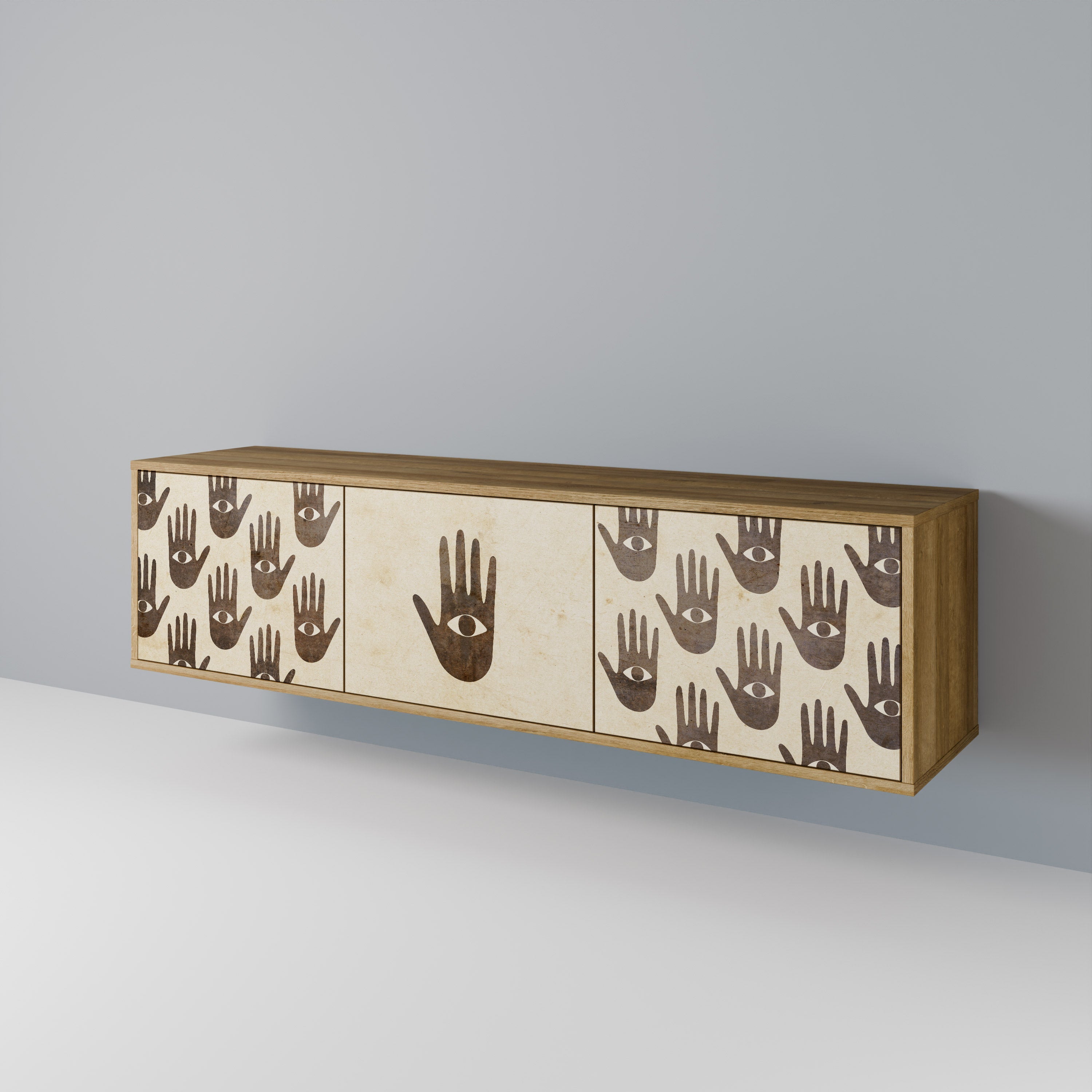 VOIR PLUS Meuble TV 3 portes effet chêne