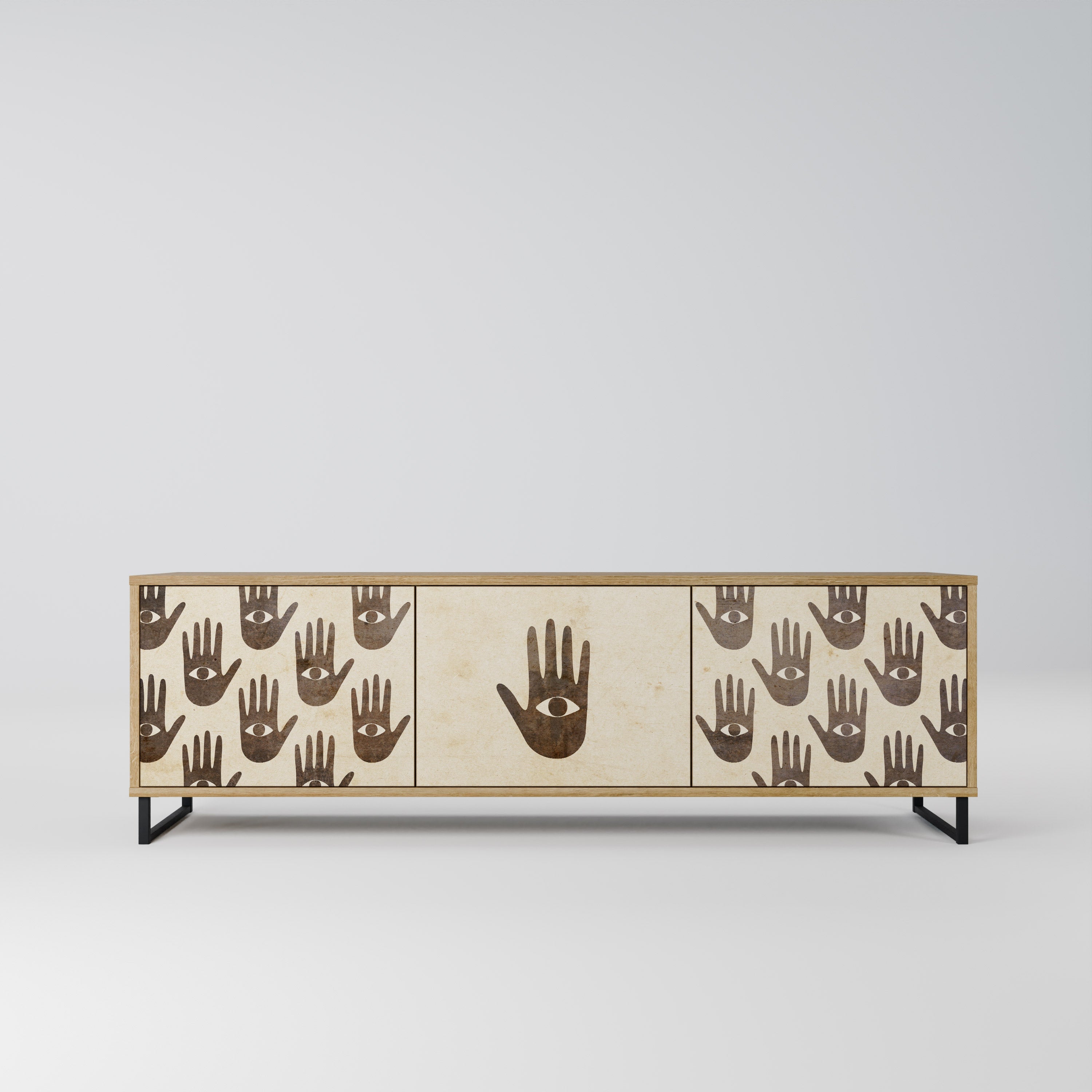 VOIR PLUS Meuble TV 3 portes effet chêne